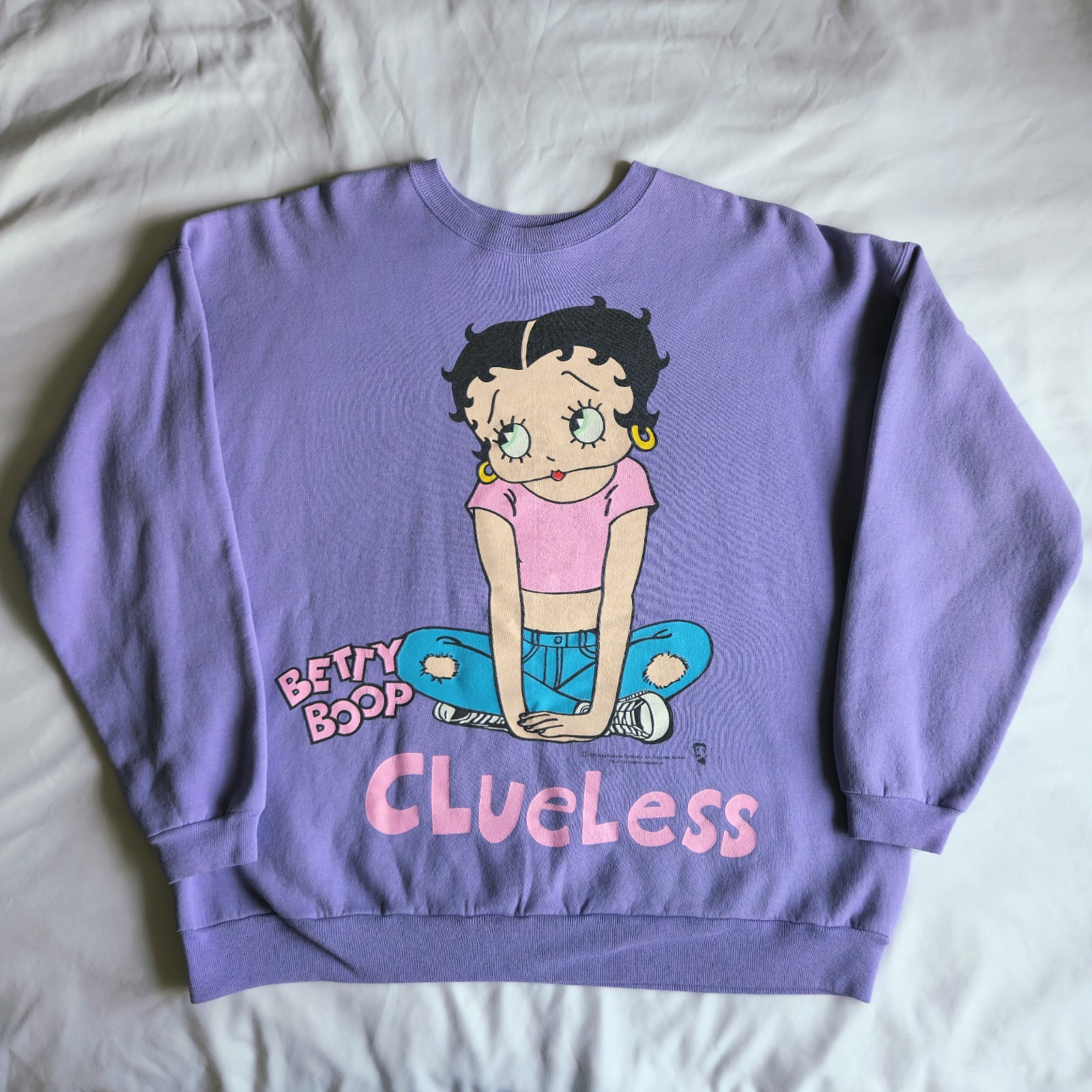 Vintage Betty Boop Clueless 1996 Purple XL Pullover Crew Neck Sweatshirt Sweater