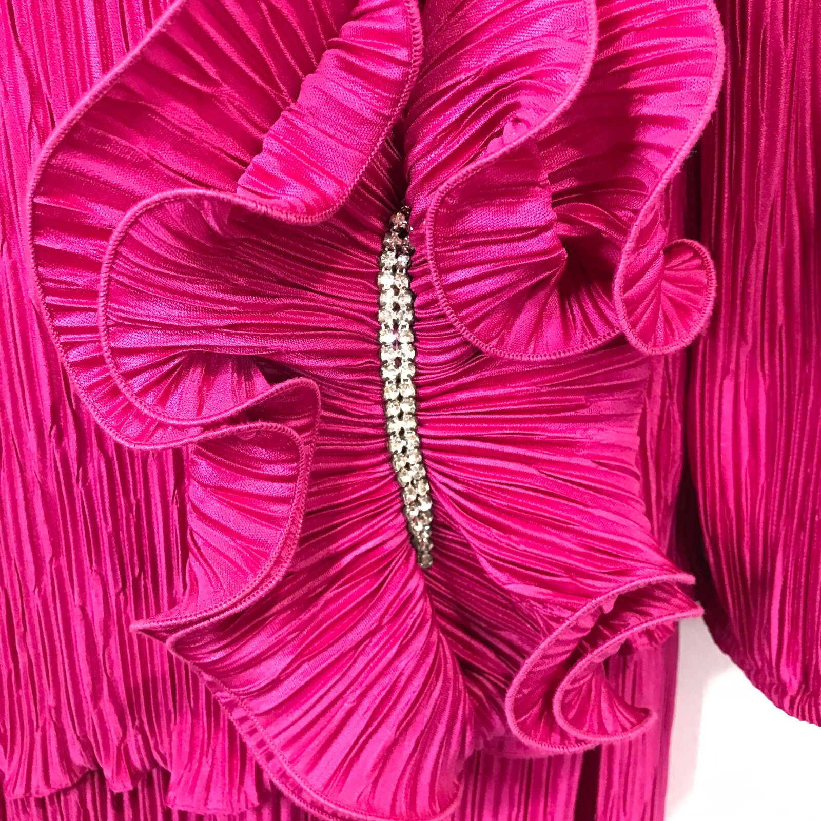 After Dark Vintage 80 s Dress Pink MEDIUM M 9-10 Long Sleeve Ruffle Crystal