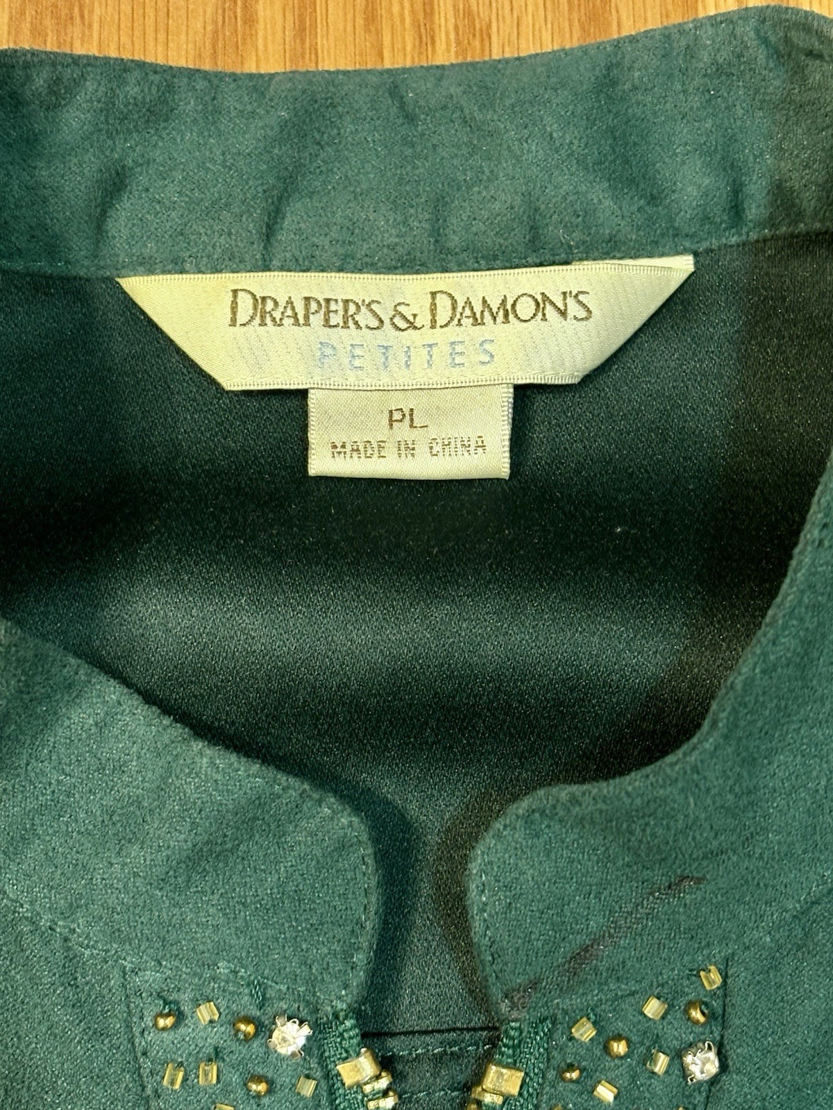 Drapers & Damons Jacket Pants Suit Womens PL Green Faux Suede Sparkle Full Zip
