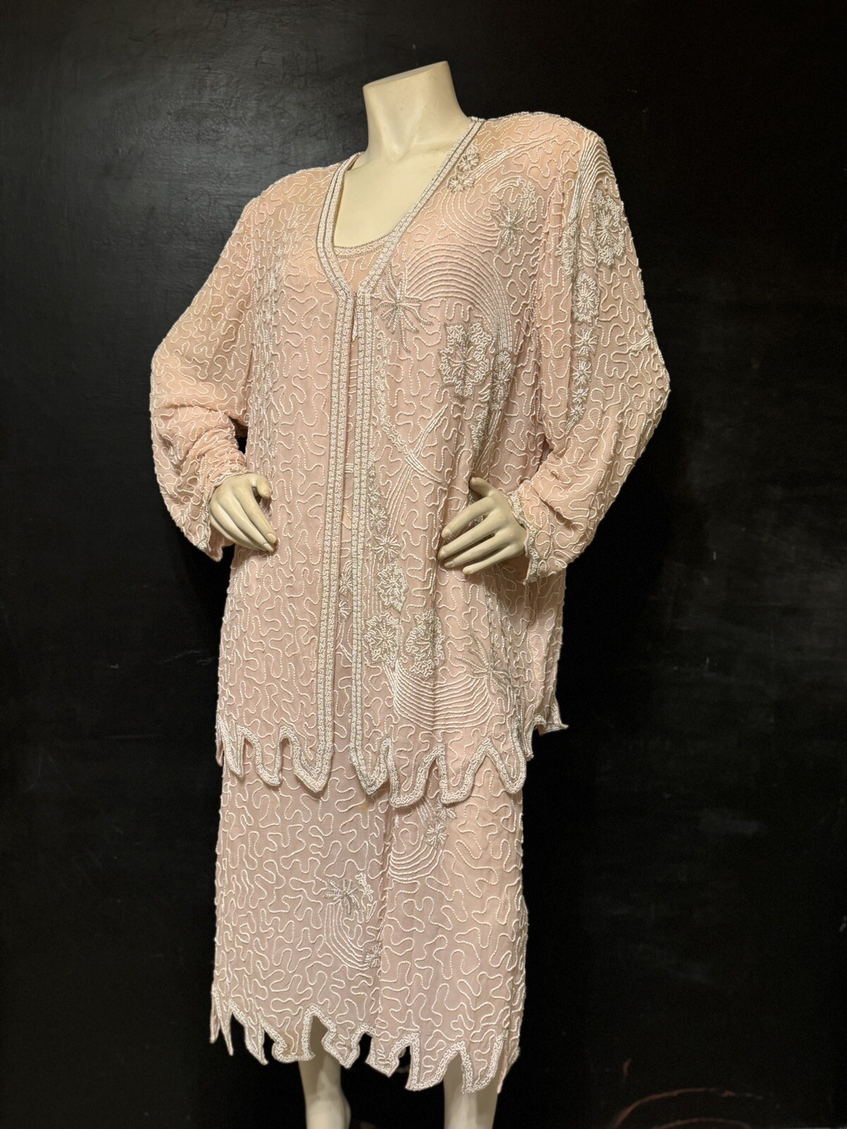 Vintage 80s Does 20s Judith Ann Creations Sequins Beaded Dress & Cocktail Jacket