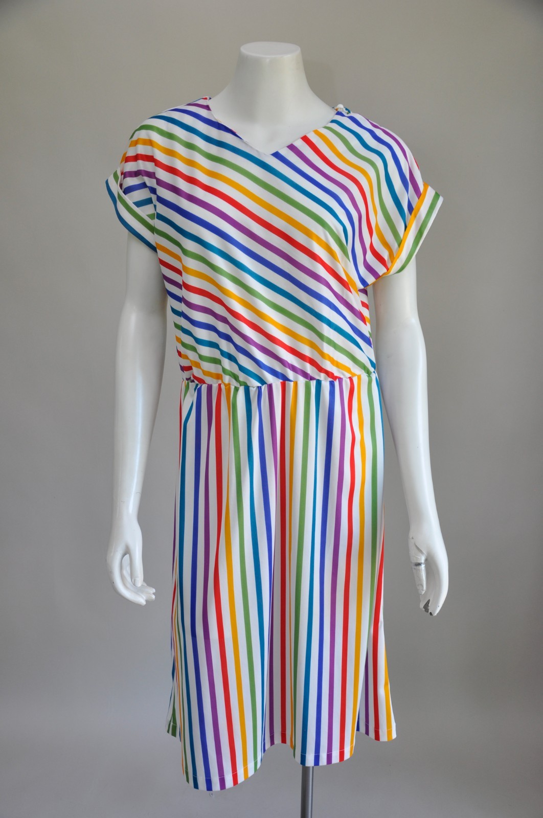 Vintage 1980s Rainbow Pride Dress Short Sleeves Cosplay V Neckline M-XL