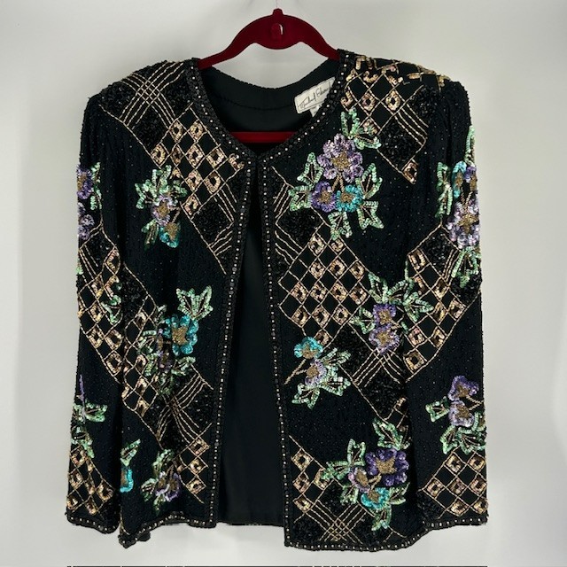 Vintage Michael Edwards Hand Beaded Sequined Floral Evening Jacket