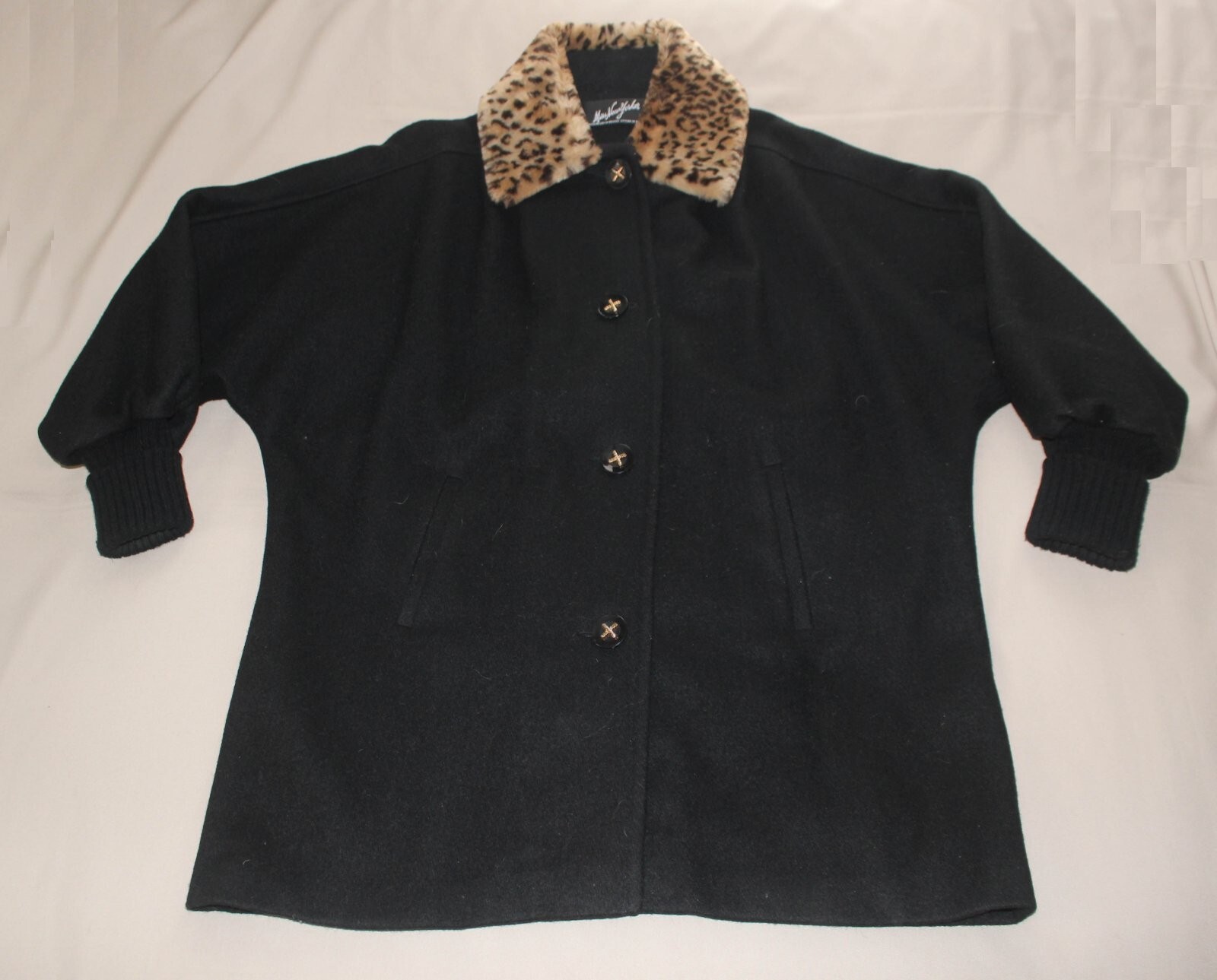Vtg Miss New Yorker Wool Blend Ladies Coat Raglon Sleeves Faux Fur Collar S/M