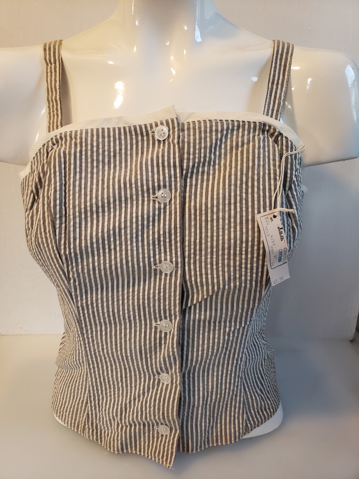 Vintage NWT 1950’s Women’s Top Camisole Seersucker Grey/Wht 38″ Galey & Lord 