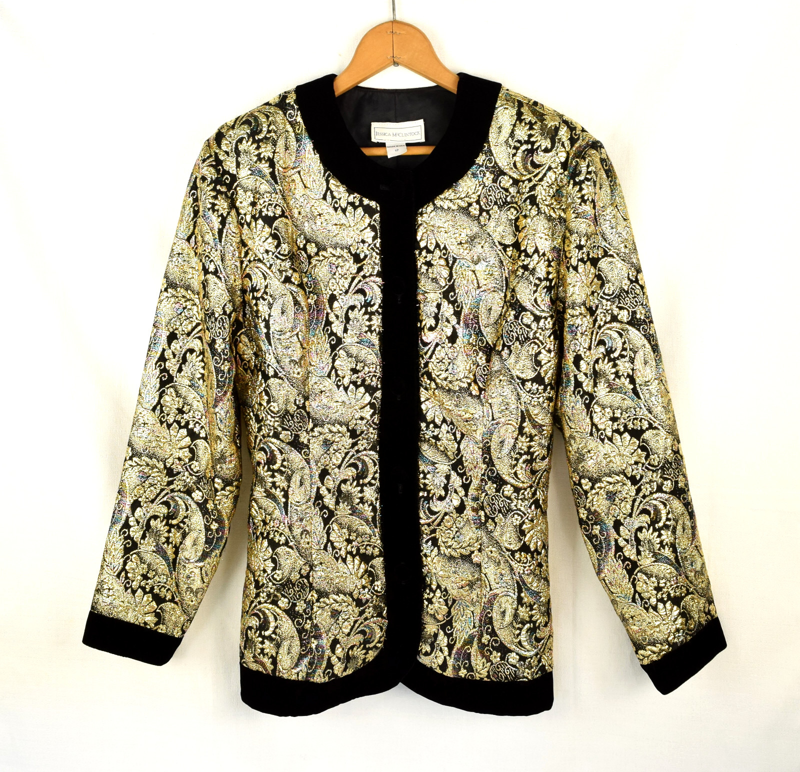 Vtg Jessica McClintock Size 12 Evening Jacket Gold Glam Wedding Party Cocktail