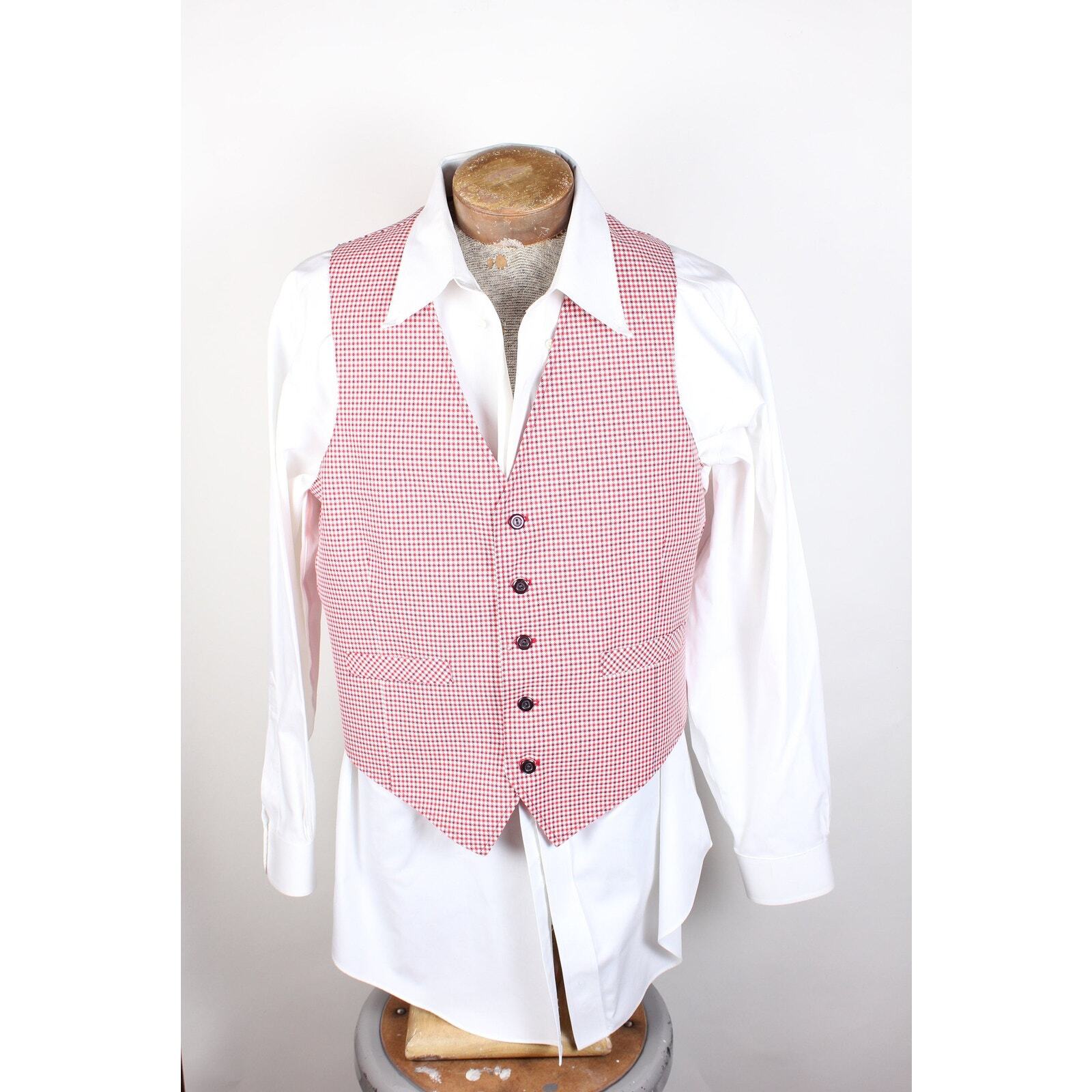 Vintage 1970’s Era Angelica Brand Women’s Red Check Polyester Uniform Vest