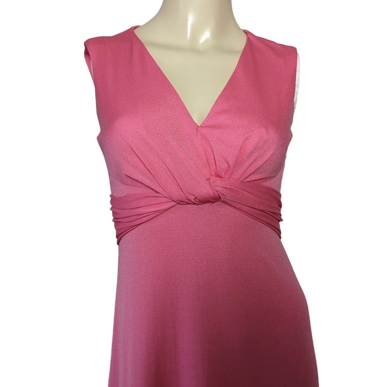 Vintage unbranded sleeveless empire waist maxi 1970s pink dress size 4
