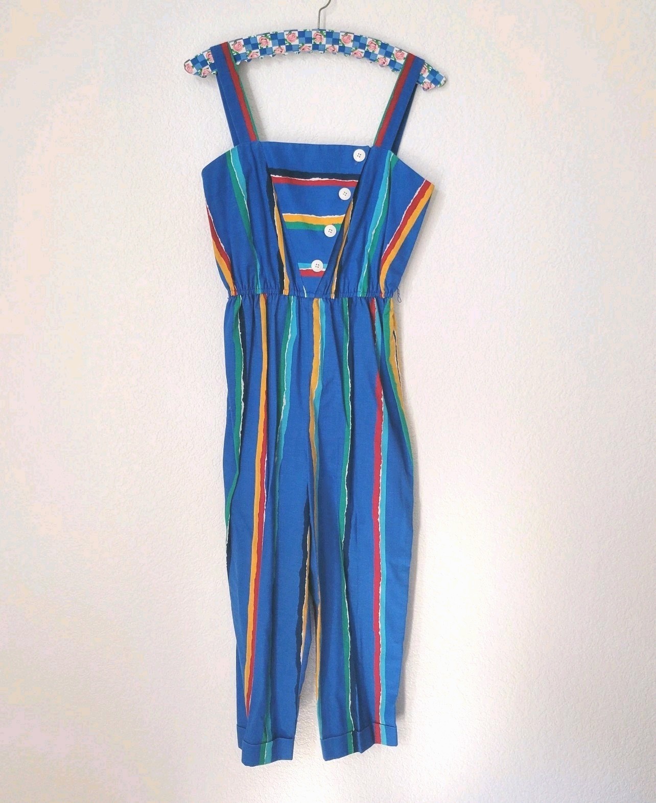 Vintage 70s Colorful Striped Jumpsuit Romper Playsuit XS/S 100% Cotton Cropped