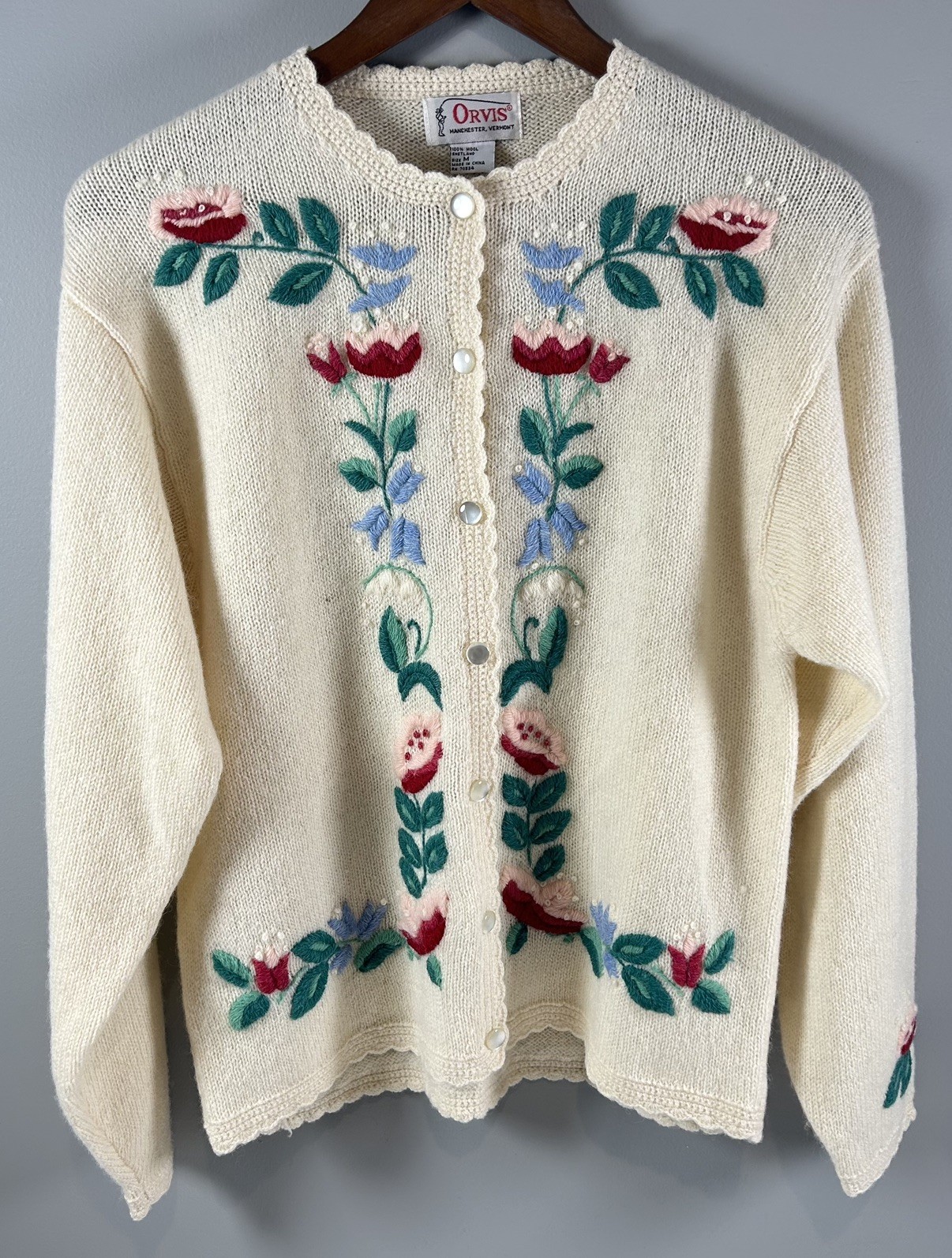 Orvis Manchester Vermont Antique 100% Wool Cardigan Women’s Medium