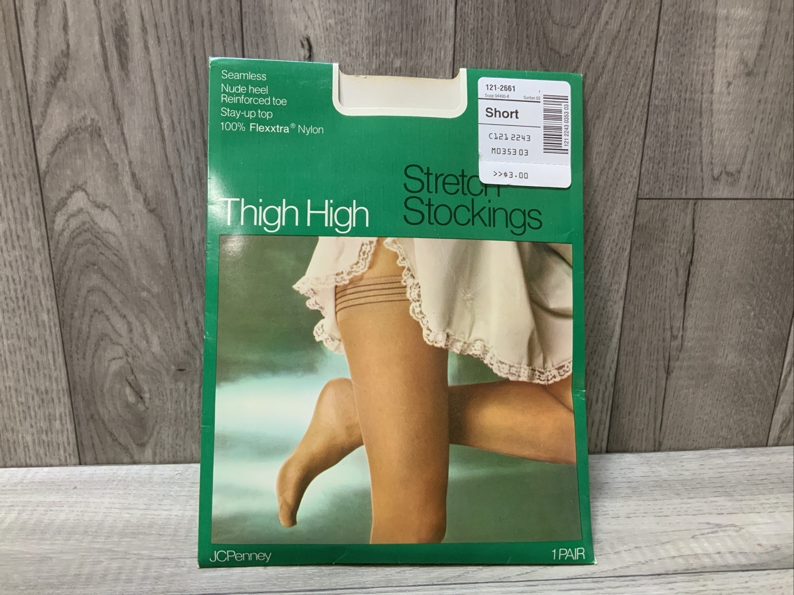 Vtg JC Penney Gaymode Seamless Thigh High Stretch Stockings Short Suntan 03
