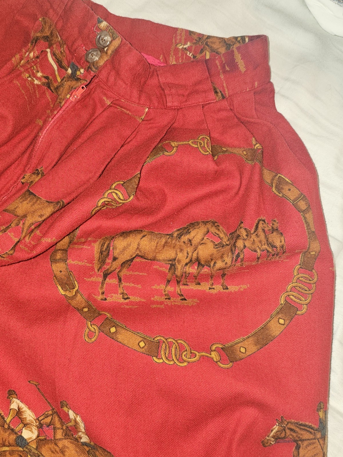 Vintage 80s 90s Ralph Lauren Western Pleated Skirt 100% Cotton Equestrian Scene