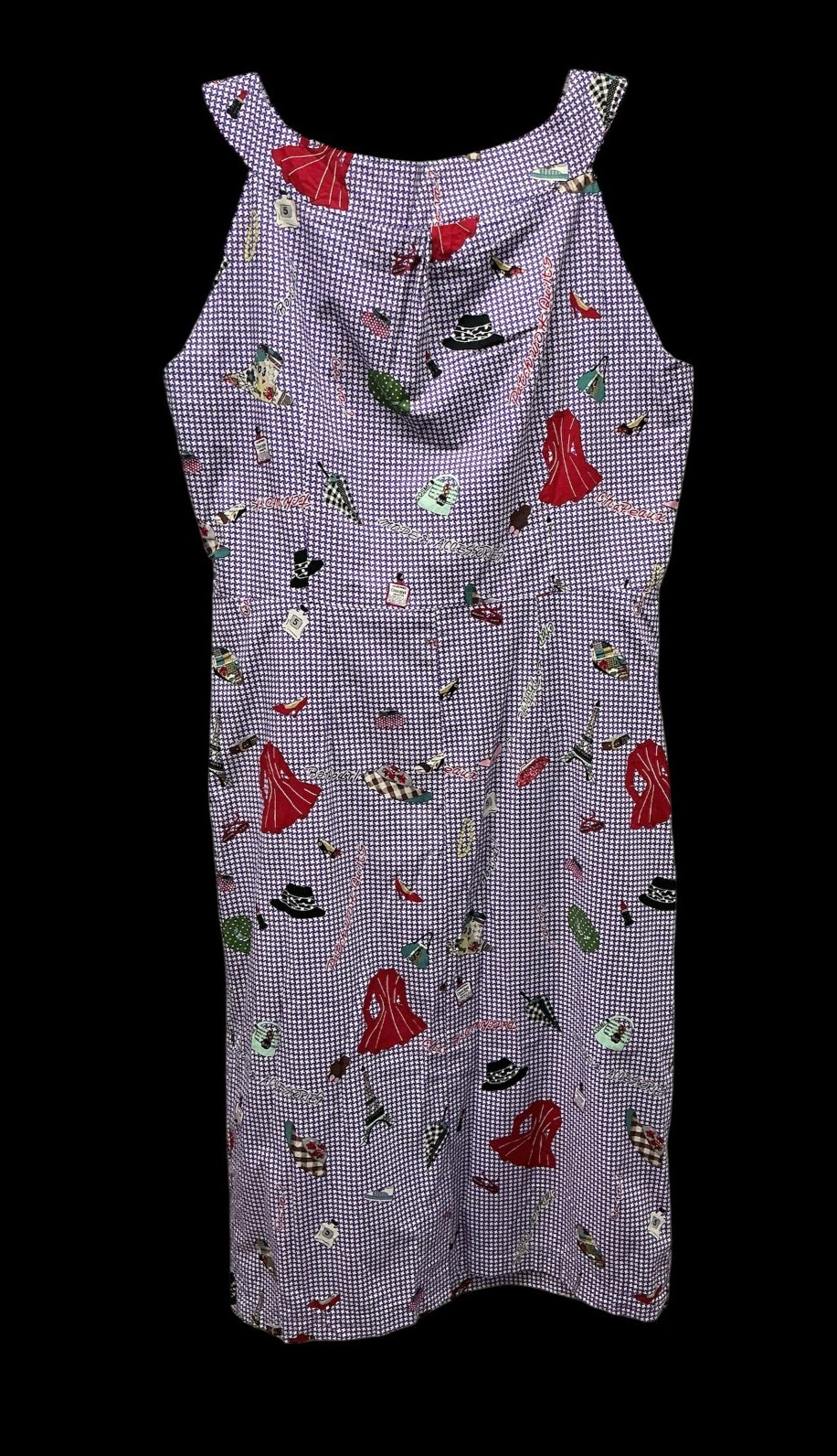 Handmade Paris-Themed Gingham Sundress – Purple Novelty Print – Side Zip – M/L