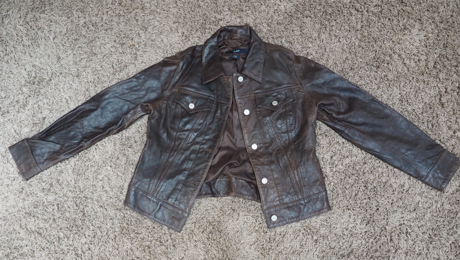 Vintage Early 2000s GAP Womens Medium LEATHER JACKET – Trucker/Biker Style -Y2K