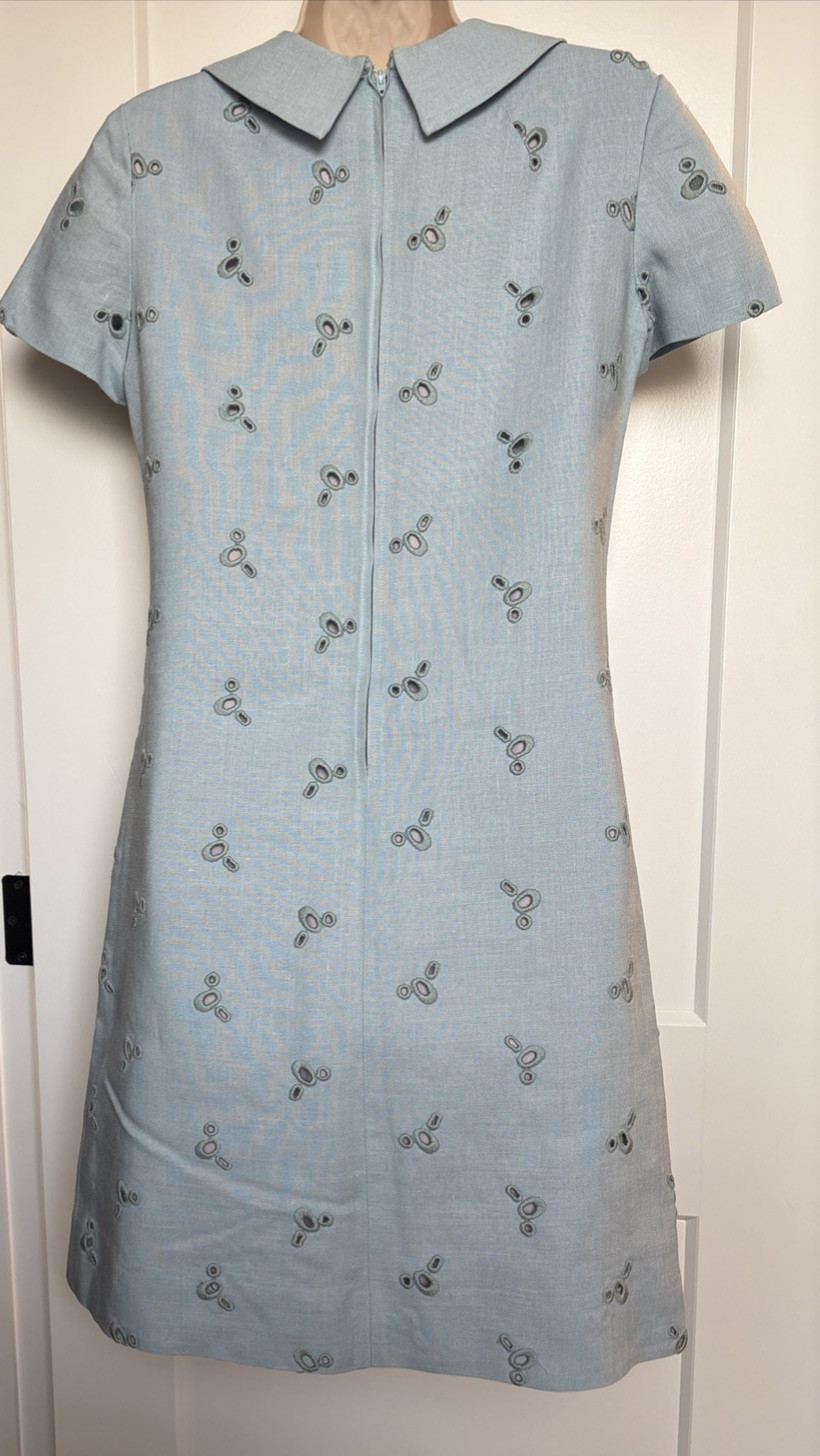 Adele Martin Vintage Lined Baby Blue Eyelet Peter Pan Collar Short Sleeve