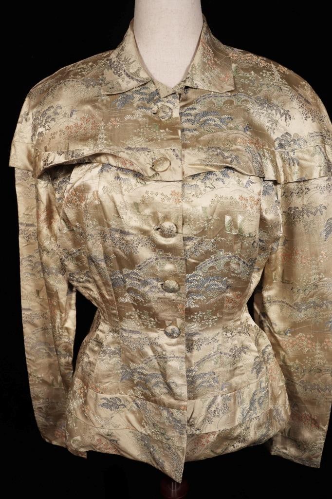 Vintage 1940’s French Chinese Golden Silk Brocade Fitted Jacket Medium Exc Cond