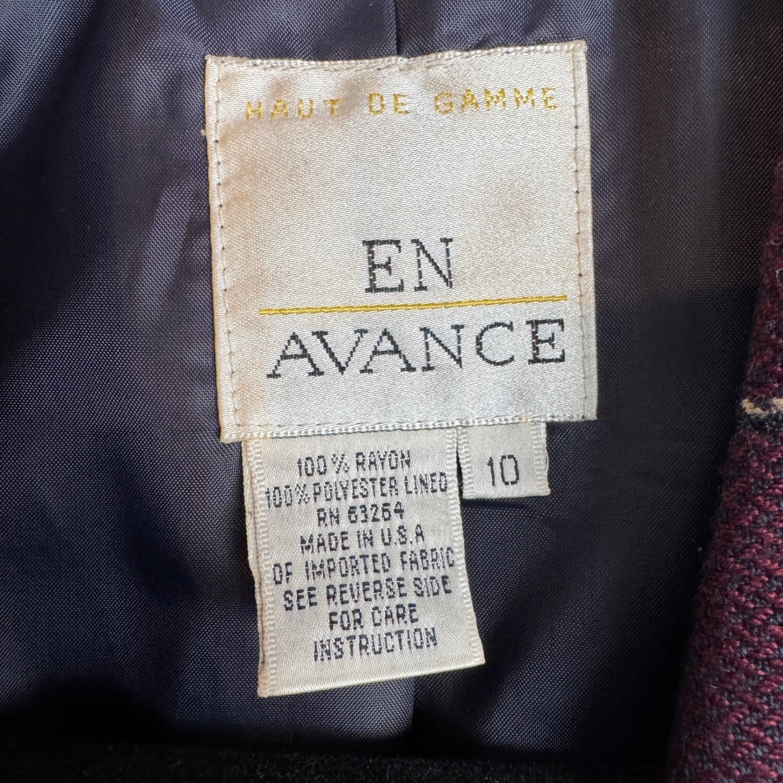 Vintage En Avance Burgundy Windowpane Plaid Blazer Size