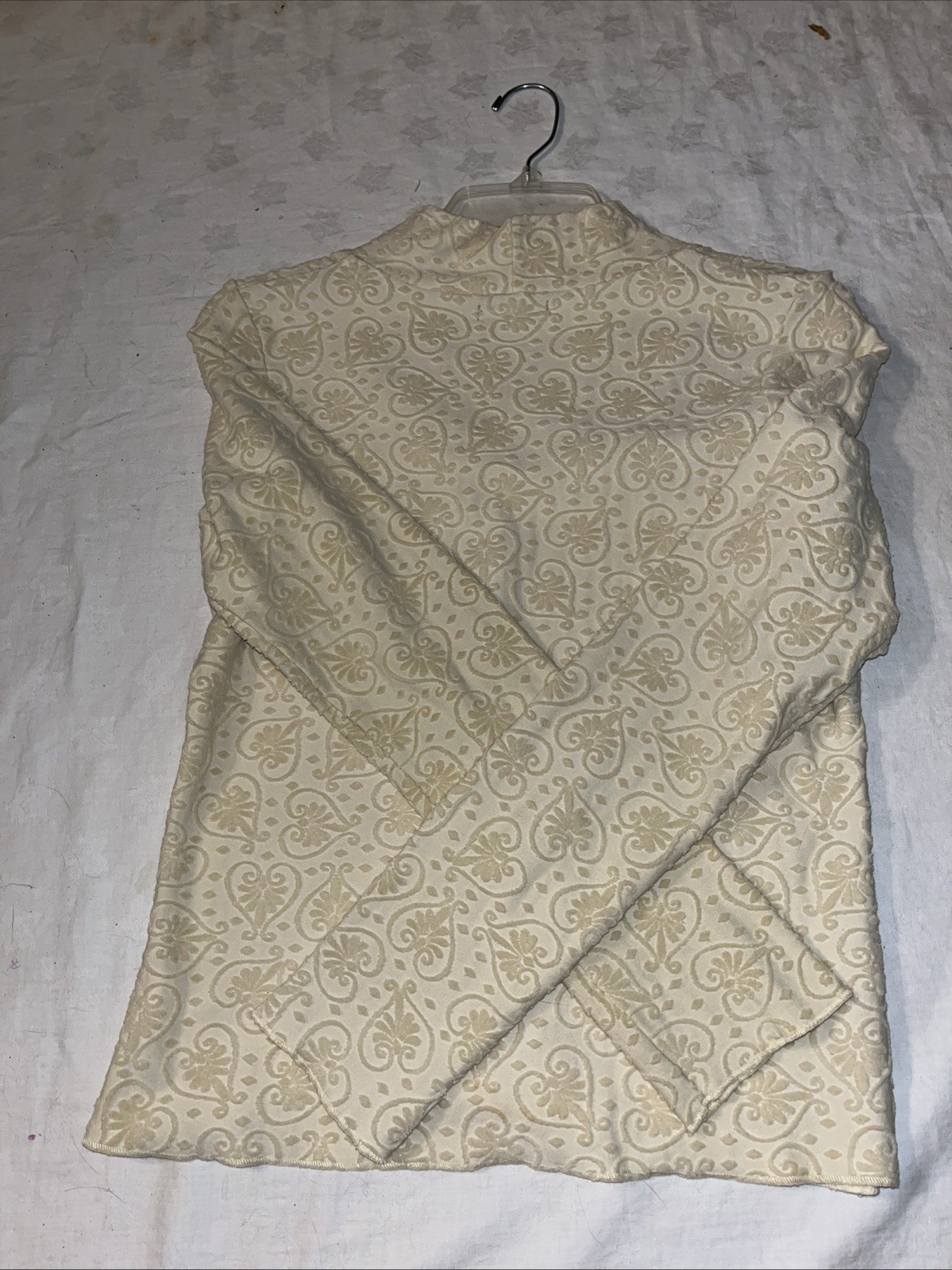 Vtg Fitigues Blouse Large Ecru Textured Hearts Cotton/polyamide Long Sleeve