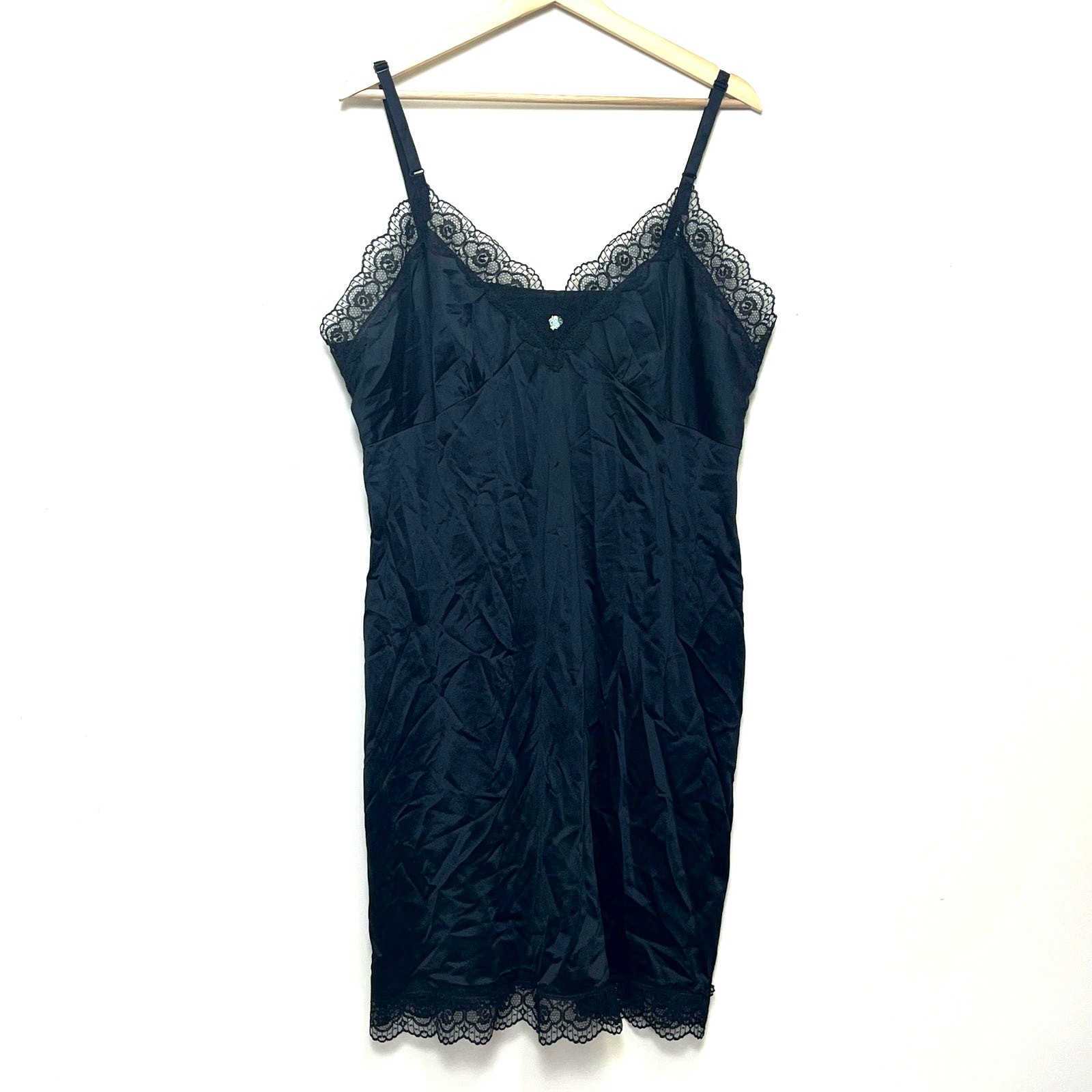 VTG Sliperfection Full Slip 44 Black Dress Lace Trim Lingerie Nightgown USA Made