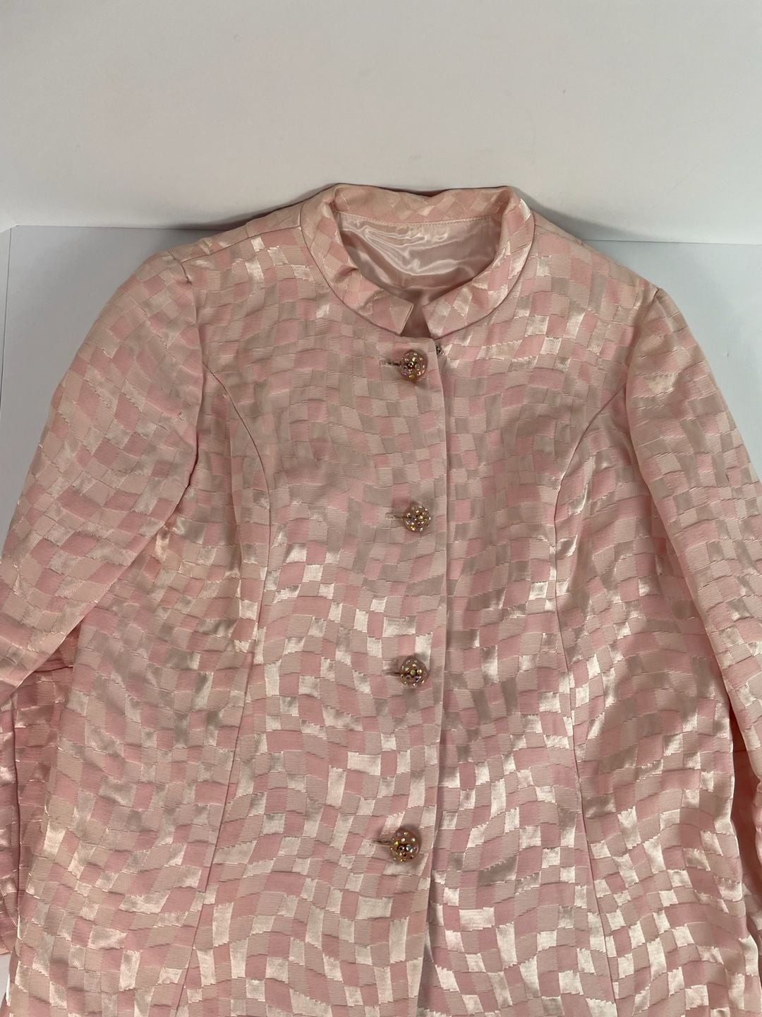 Vintage 1960s Carol Brent Pink Jacquard Dress and Jacket Set