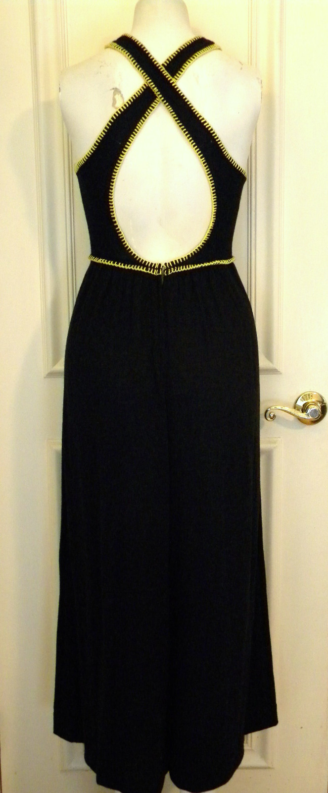 Vintage halter dress 4 wool jersey yellow contrast empire waist maxi skirt