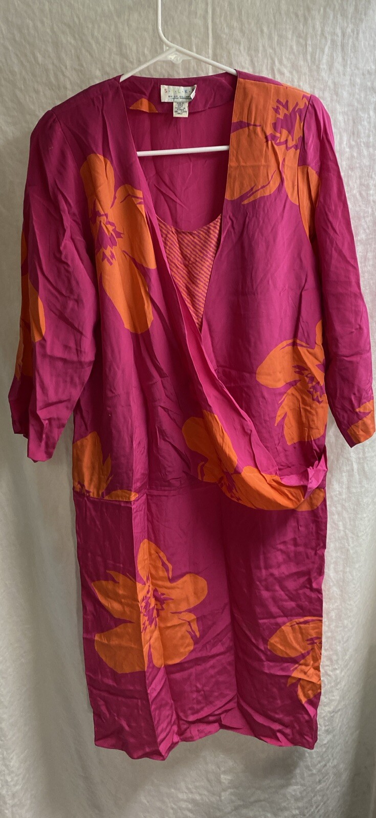 VTG 80s Bright pink and orange floral Dress ?by S.I.L.K.S St Gillian size 12