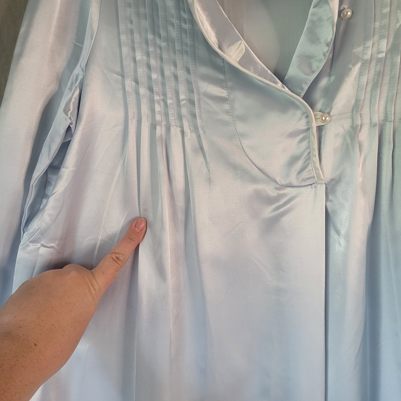 Vintage Barad & Co NWT Satin Brushed Cotton Nightgown M Blue Pleated Maxi