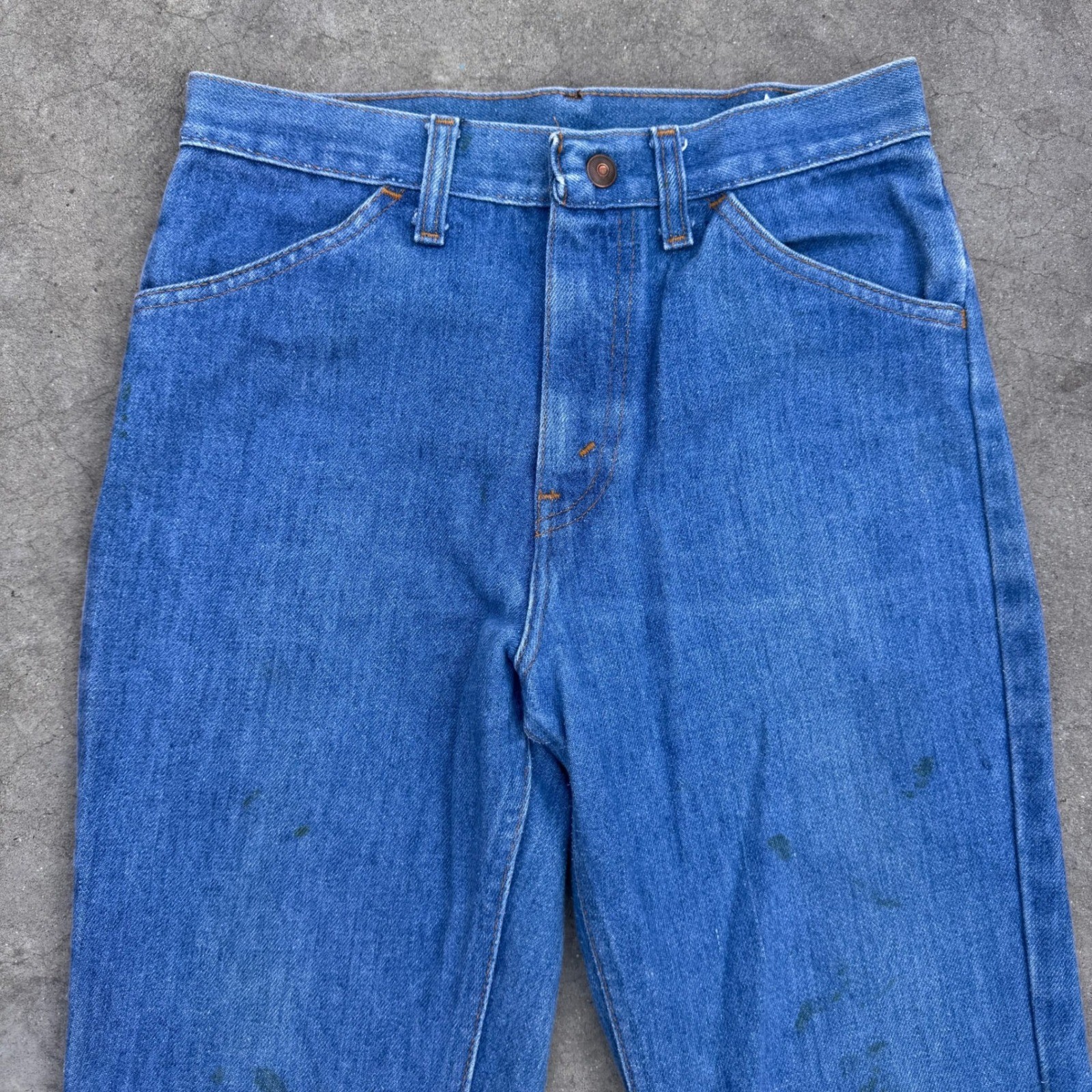 Vintage 70s Flared Jeans Jcpenny Plain Pocket Distressed Size 28×28 High waisted