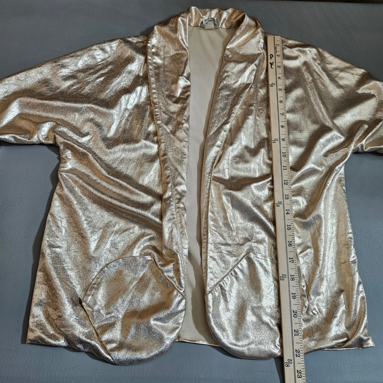 Vintage DeWeese Design Pink Gold Metallic Open Front Swim Jacket 14 36 60s 70s