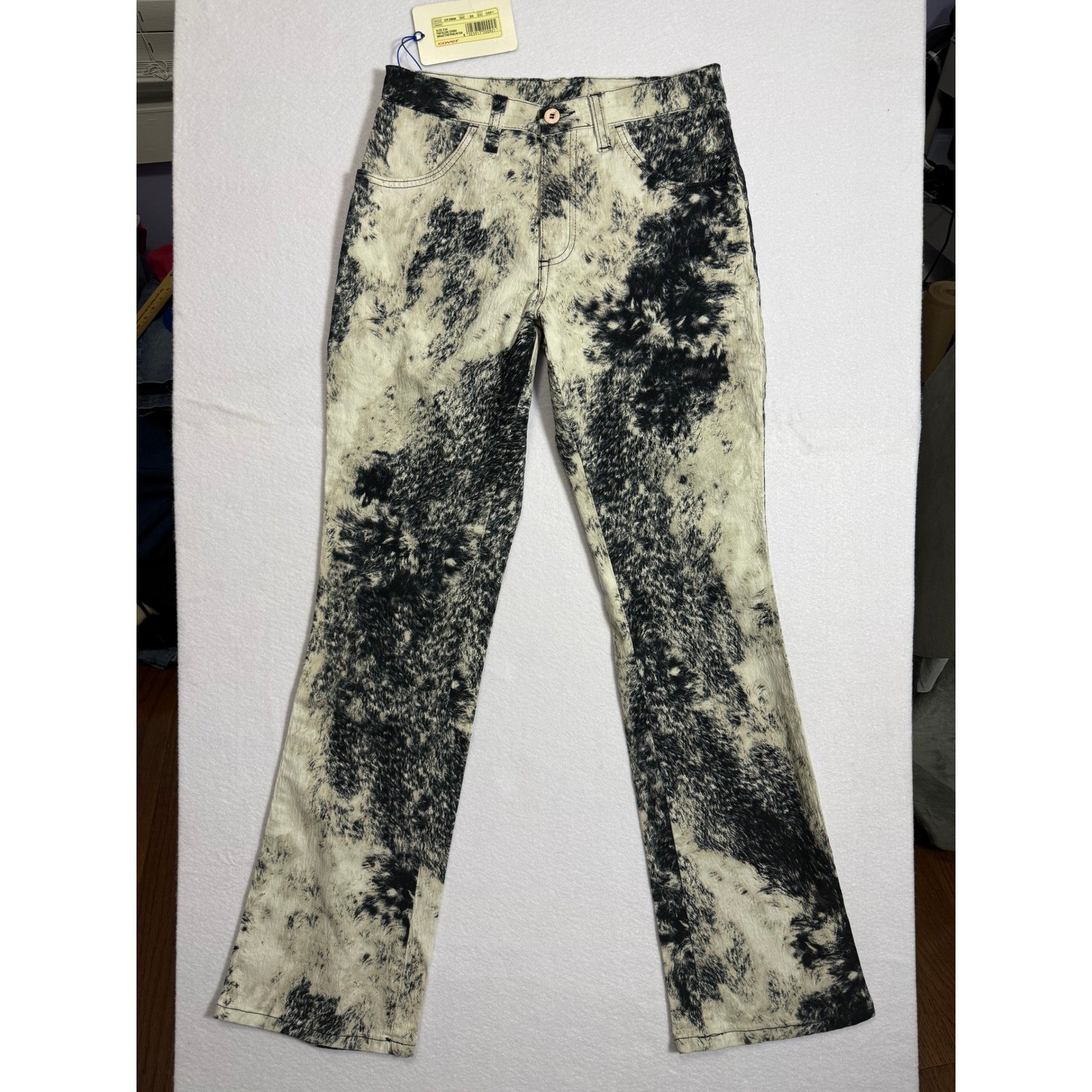 Deadstock Vintage Y2K Cover Italy Cow Print Acid Wash Flared Jeans 30 NWT