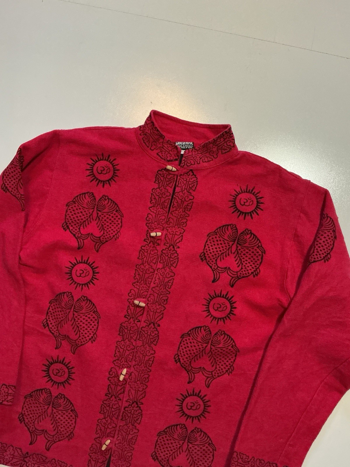 Vintage Ganesh Himal Trekking & Trading Co. Nepal Fish Red Oriental Tang Jacket