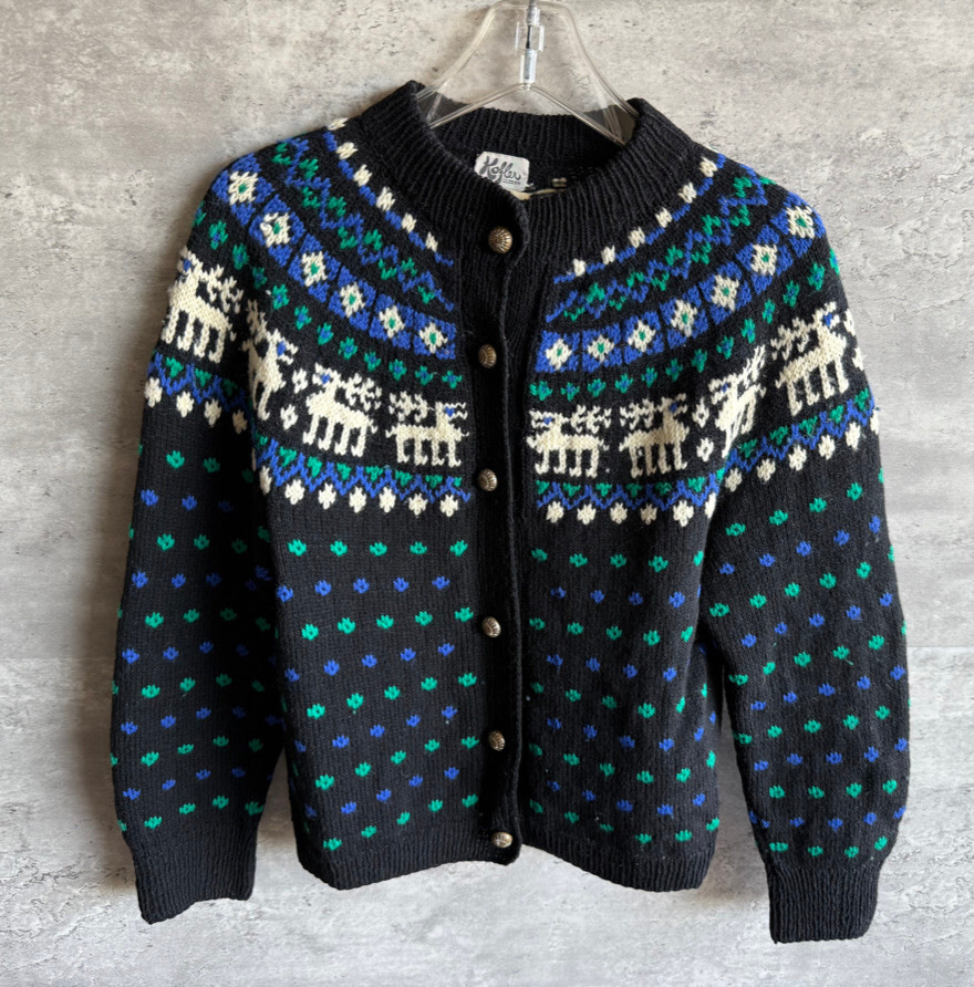 Vintage 1970s Kofler Luzern Switzerland Handknit Nordic Fair Isle Wool Sweater M