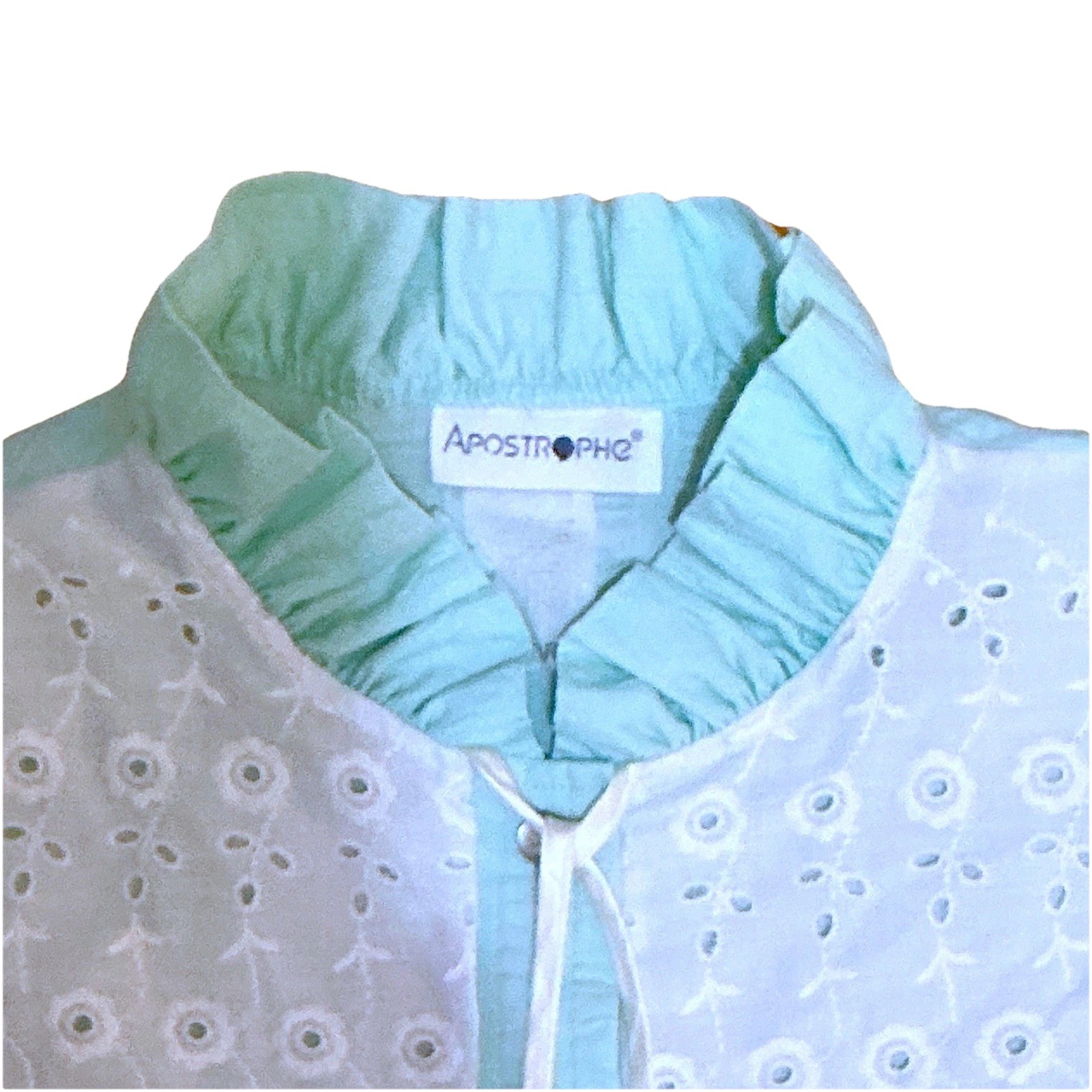 Vtg Sears Apostrophe Robe Womens M Mint Green Eyelet Lace Seersucker Cottagecore
