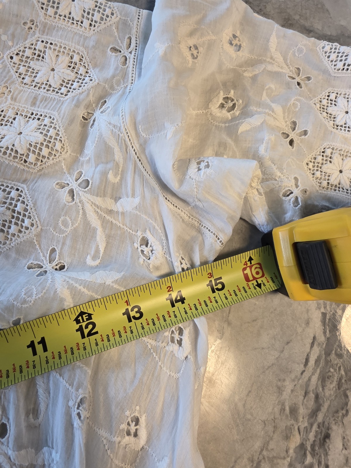 Antique Edwardian White Cotton Lawn Gown Embroidered Eyelet Lace Tea Dress XS