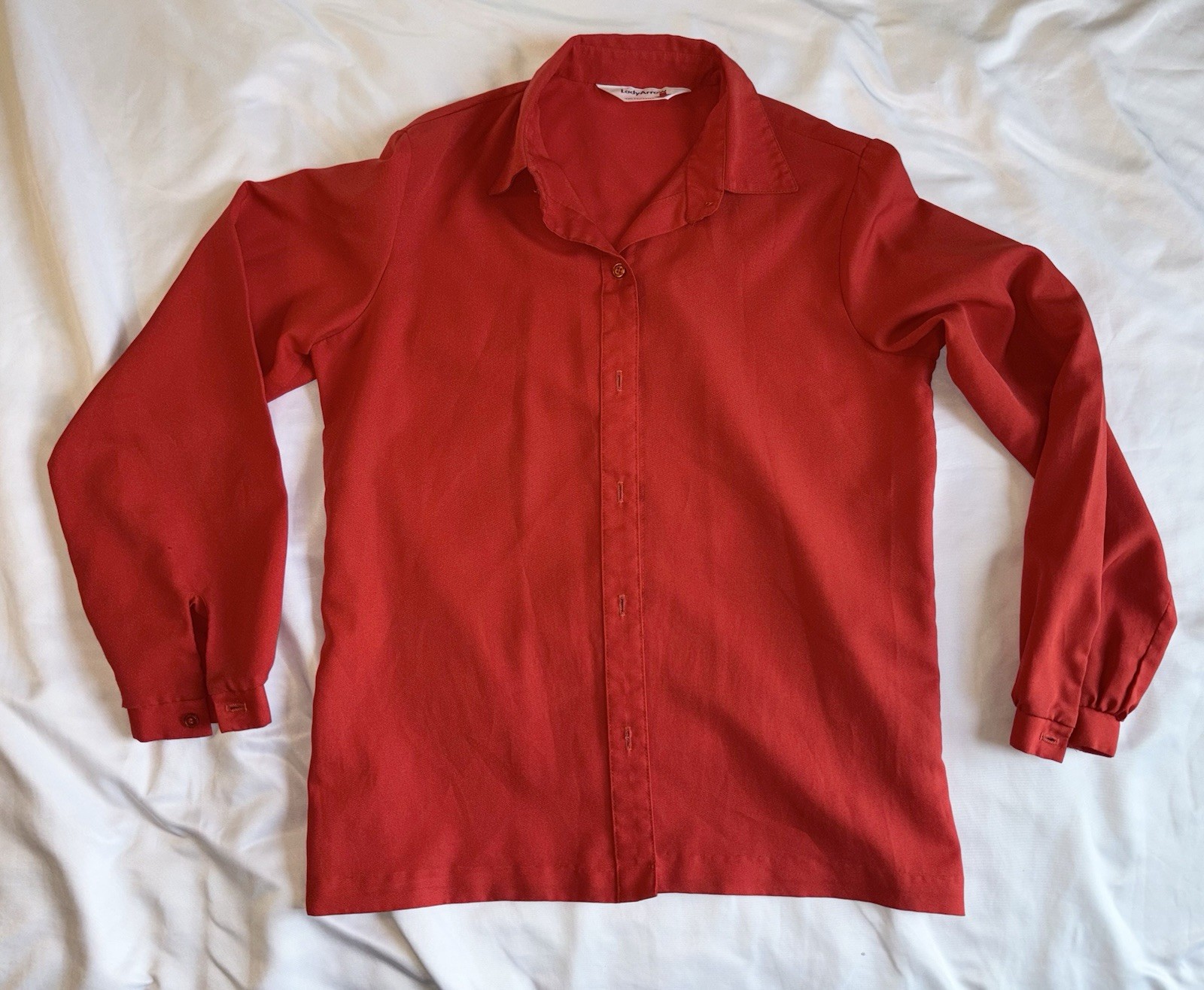 Vtg Lady Arrow Red Button Up Puffy Long Sleeve Top Blouse Size M 60s