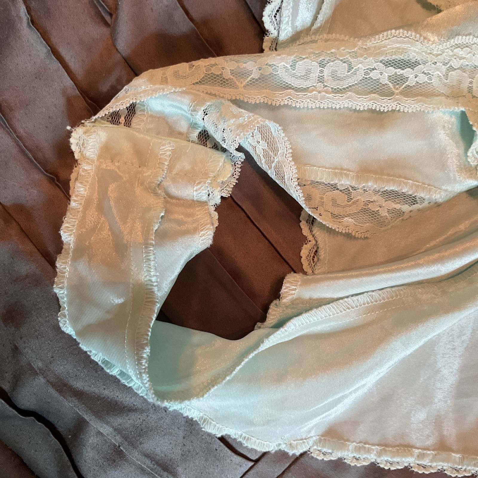 Vtg Mint Green Lace Lingerie Teddy Bodysuit Solange Shiny Satin 22/24 Plus