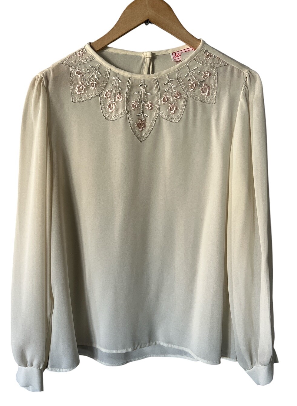 Vintage Joseph II Ivory Embroidered Collar Romantic Long Sleeve Top Size 12
