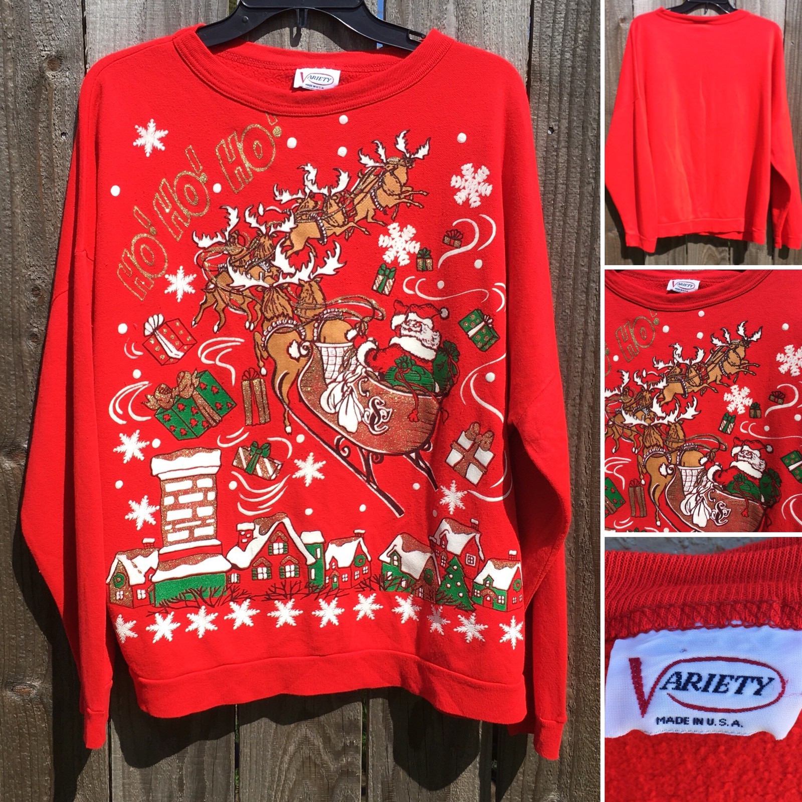 Vintage Variety Christmas Graphic Sweatshirt Variety Knit Made In USA One Size