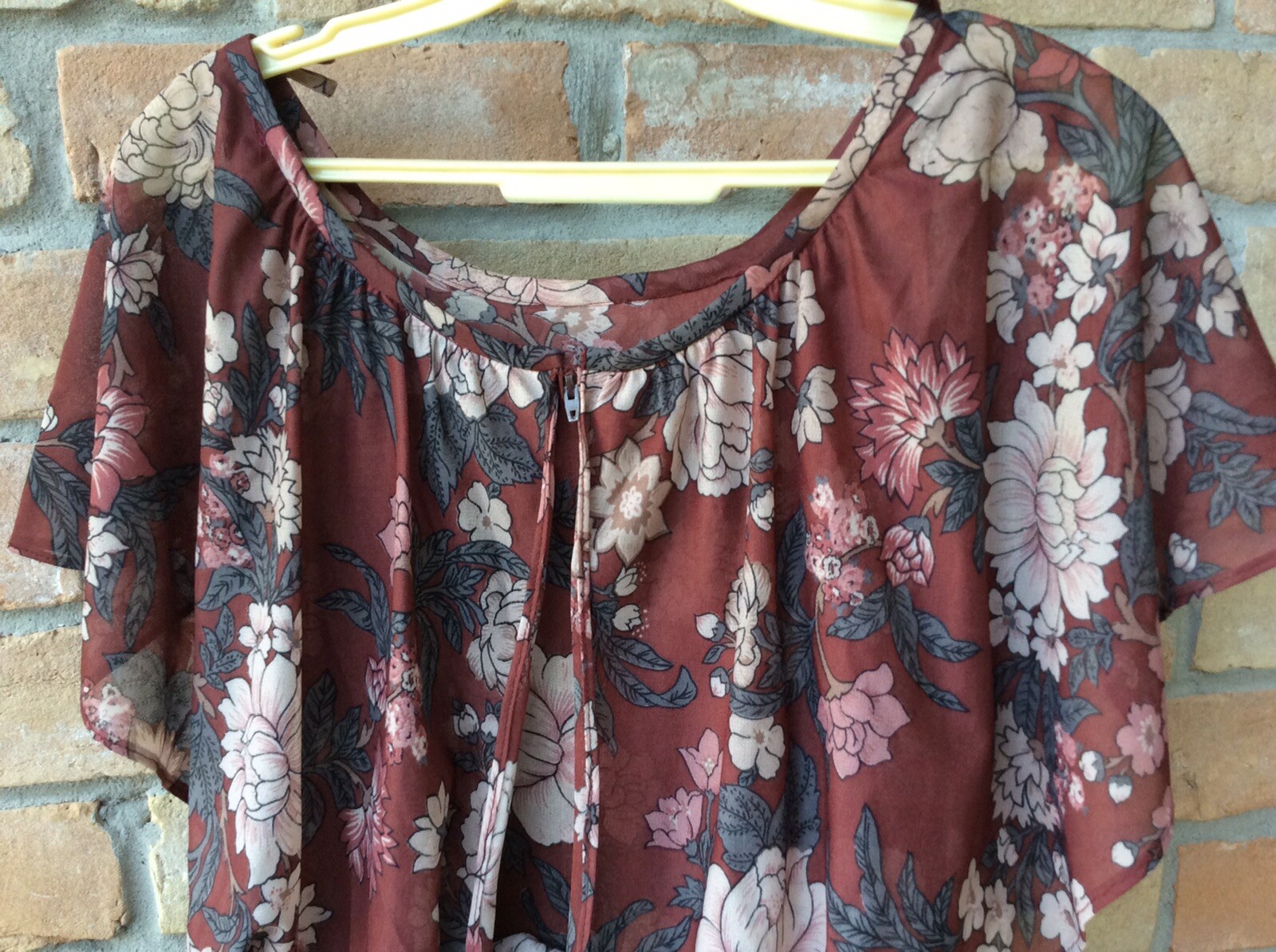 VTG 70s Tracy Floral Earth Tones Secretary Dress XS? Cape Flutter Disco 25″W