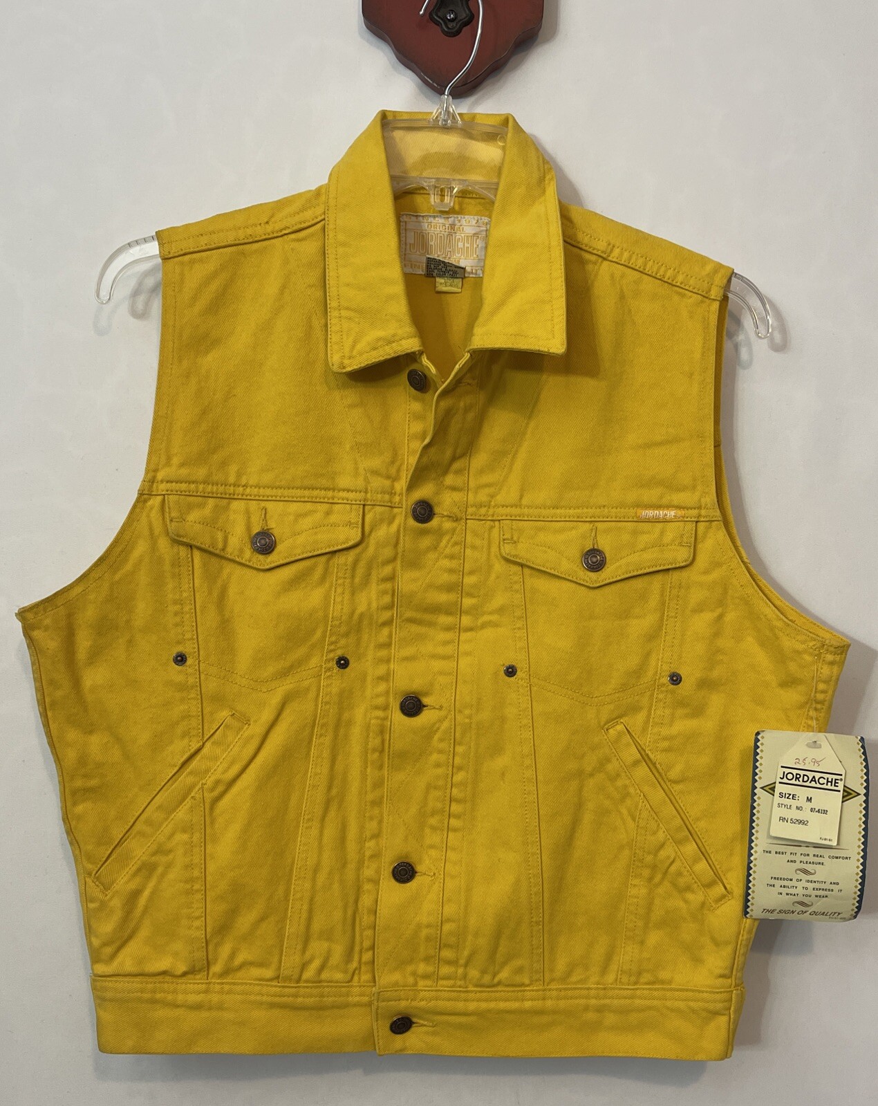 Vintage Original Jordache Yellow Medium Button-Up Logo Denim Vest NEW! M1188