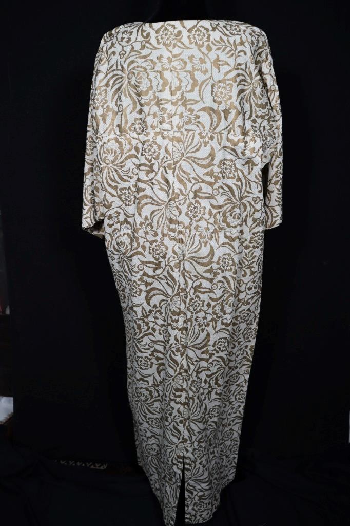 Plus Size Vintage 1970’s Long Gold Painted Print Abayas Cotton Dress