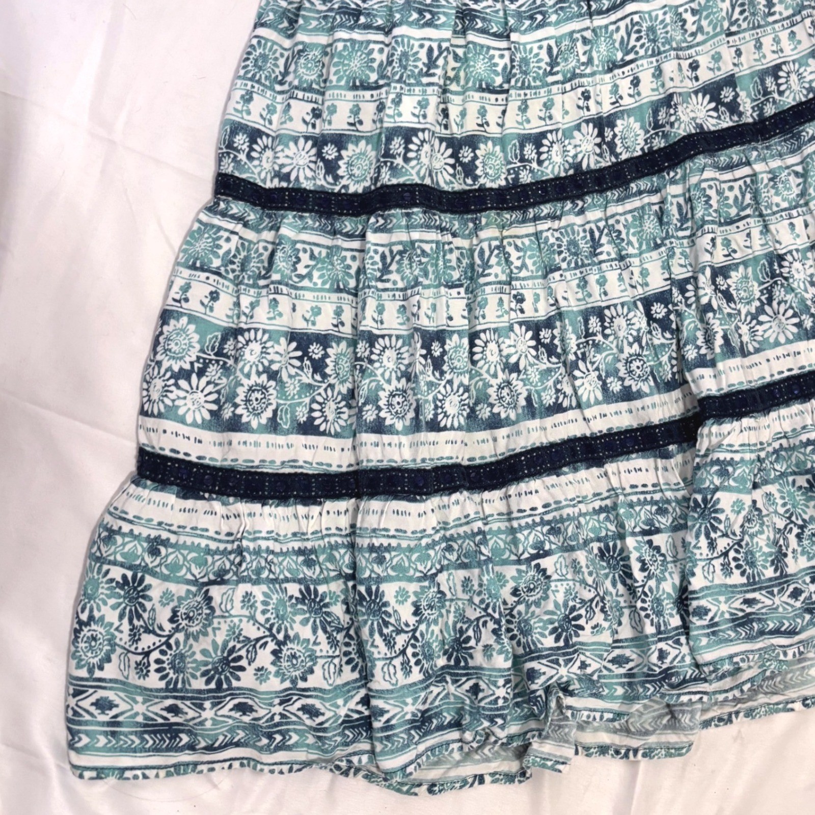 JUSTICE Vintage Y2k tiered blue floral print maxi skirt with sequin details