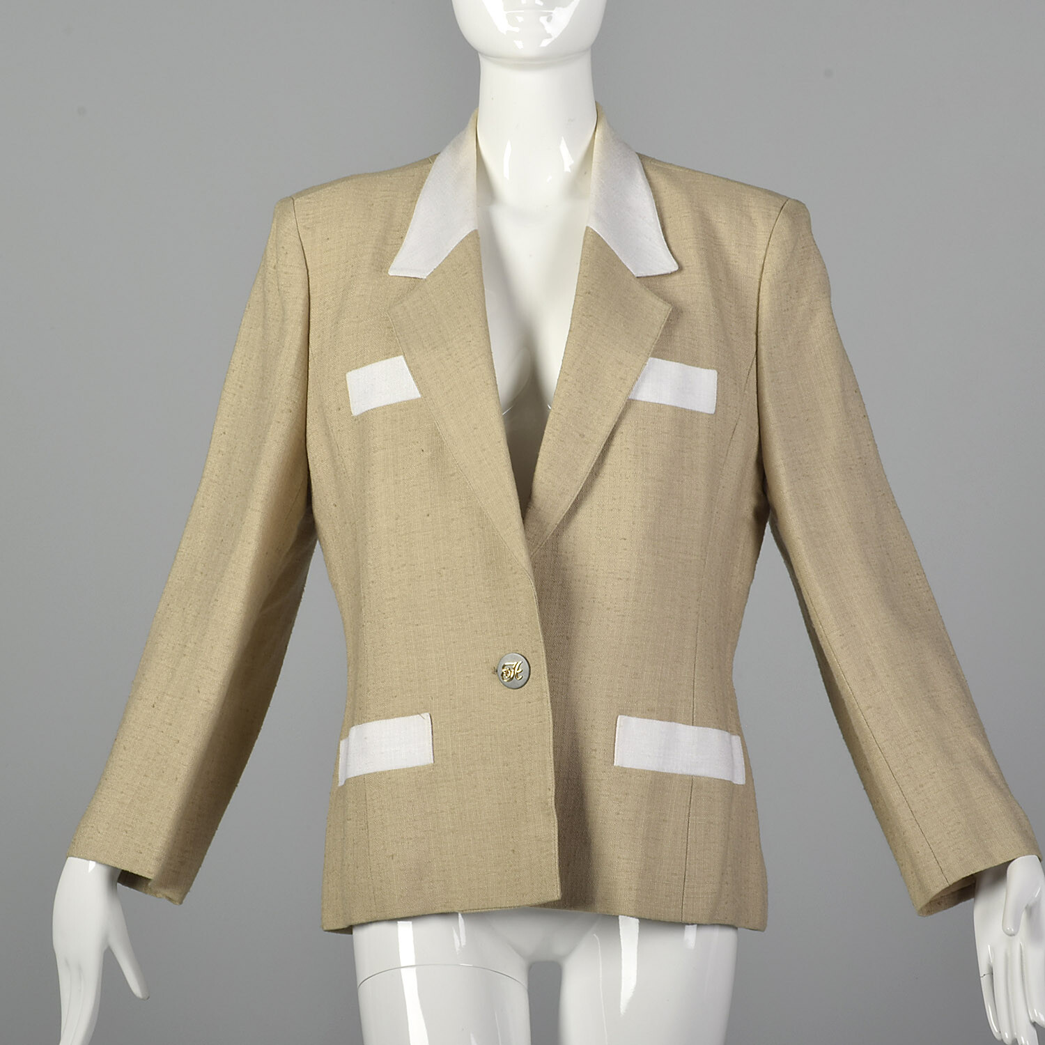 L Hermés Blazer Tan 1970s Lightweight Jacket Gold Designer Logo Classic 70s VTG