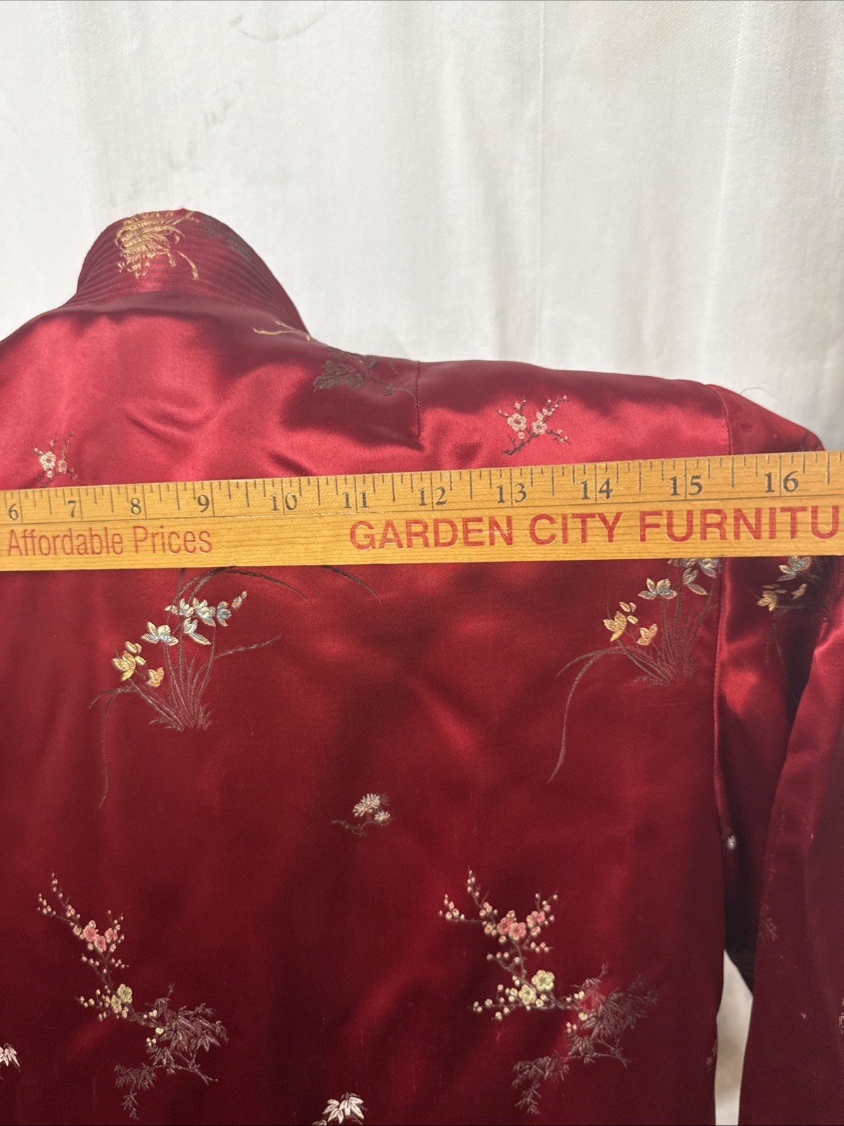 Vintage Kimono Red Silk Asian Embroidered Tunic Jacket Frog Closure 38 42” Long