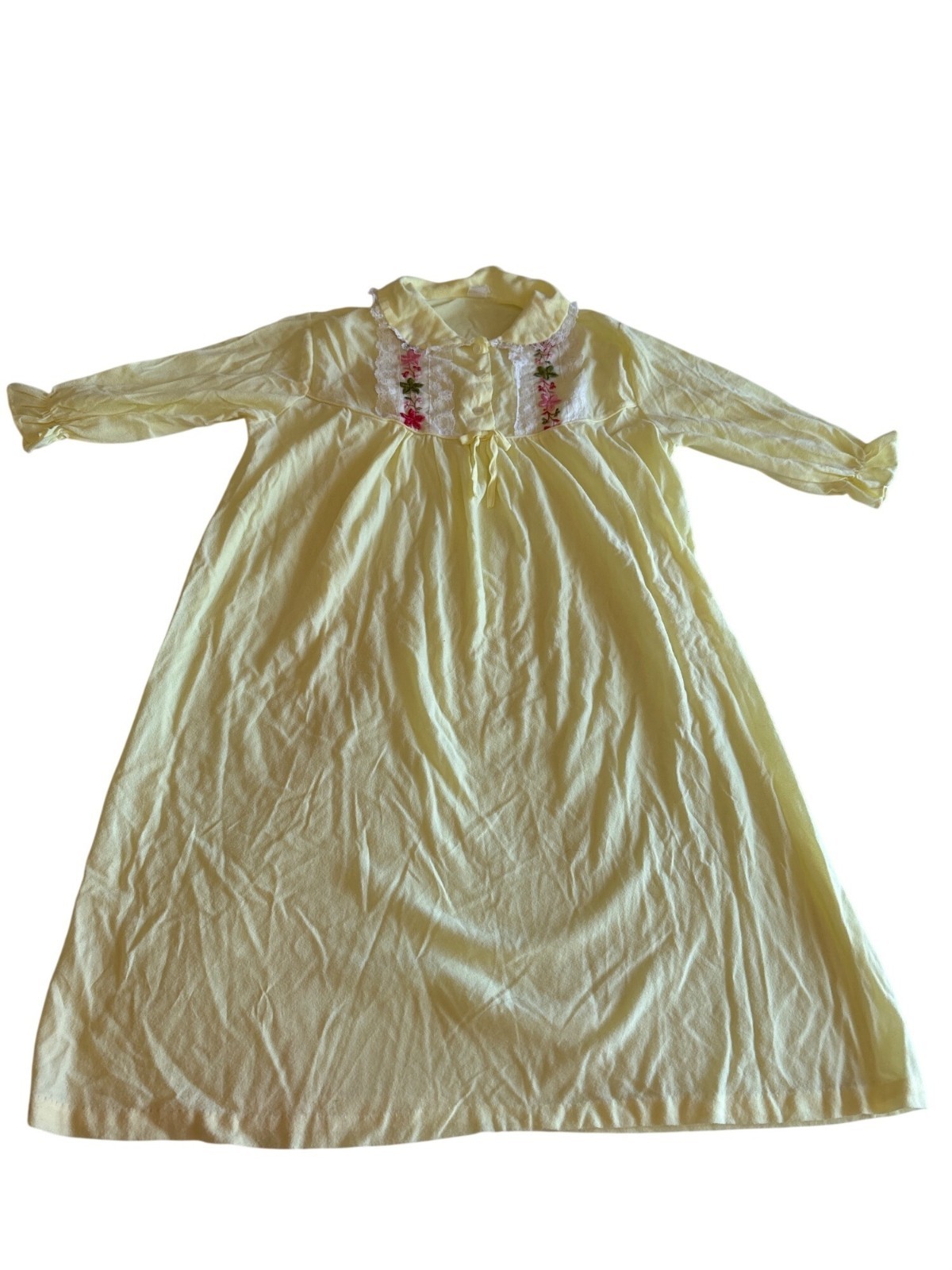 Vintage 1960 JCPenney Yellow Nightgown Lace Trim Long Sleeves Size Medium Girls