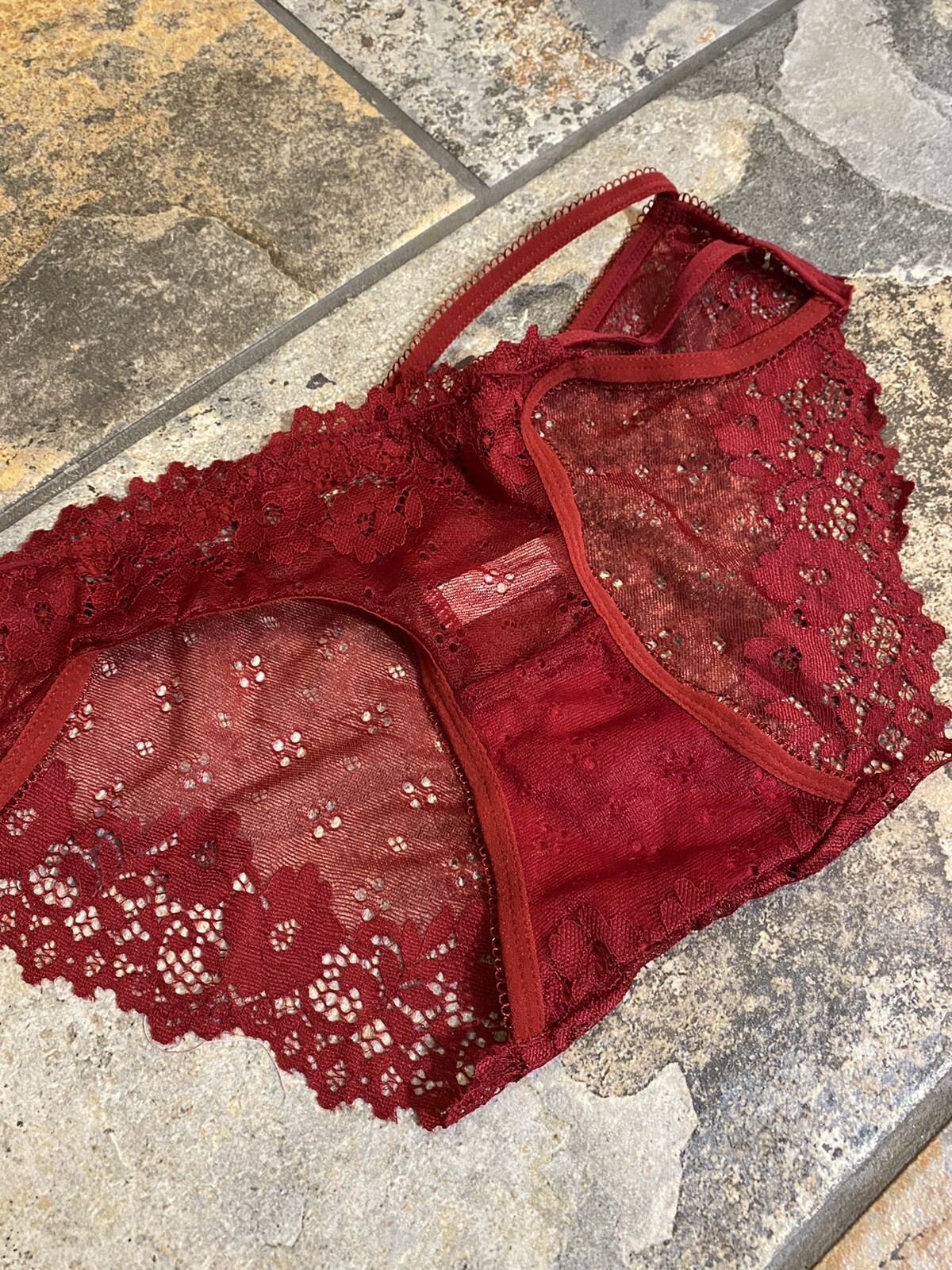 Red Sheer Nylon Bikini Strappy Lace Women’s Large New NWOT