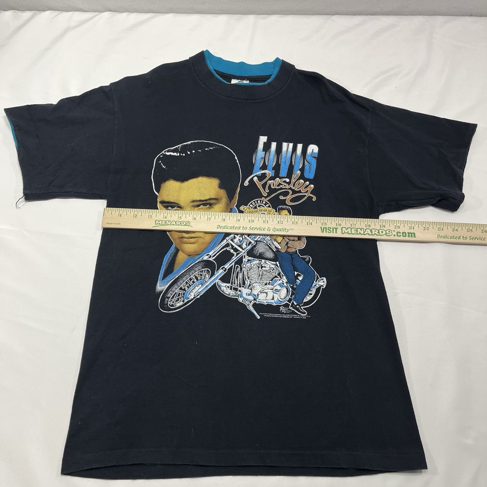 VTG 1990 ELVIS MOTORCYCLE U.S.A. SINGLE STITCH BELTON T-SHIRT RICHARDS SOUTHERN