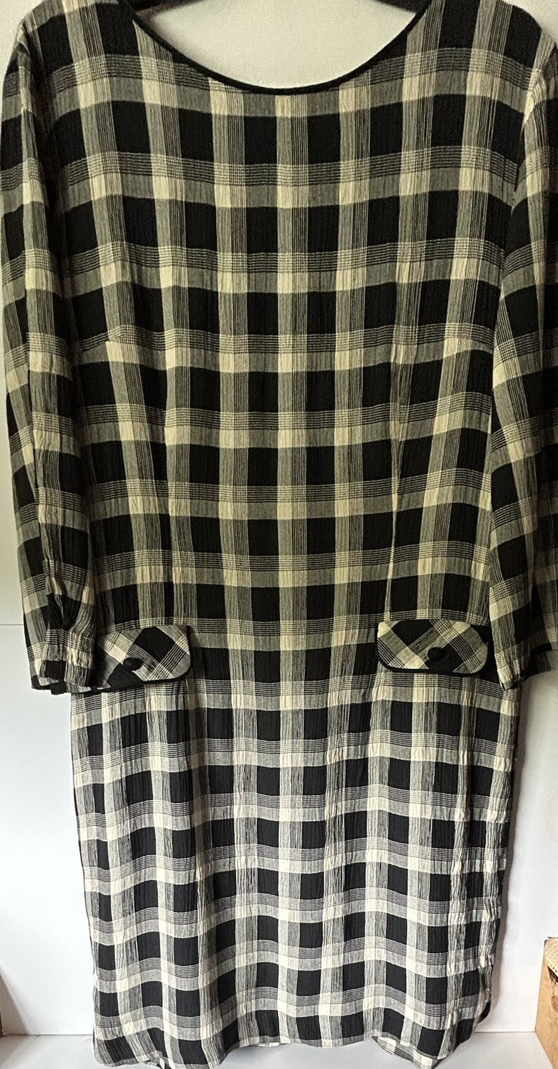 I. S. B. Inc. Size 16 Dark Academia 1990s Plaid Crinkle Librarian Pencil Dress