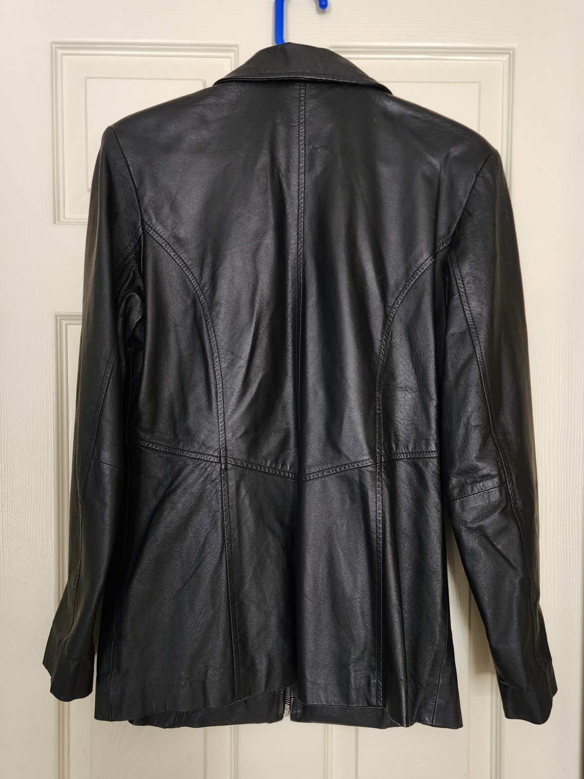 Womens Jacqueline Ferrar Black Leather Coat Jacket Sz Small Zip