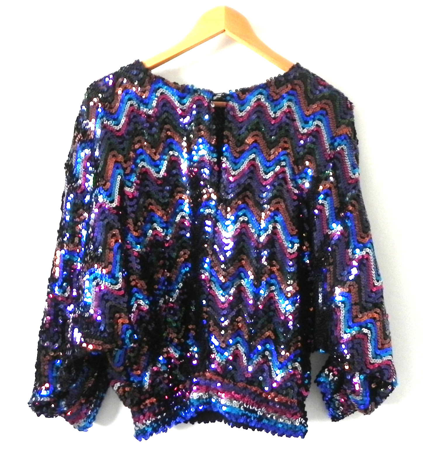Vtg Sequin Top RARE Bat-Wing Over-Size w Fitted Hem Elastic Waist/Cuffs Size M