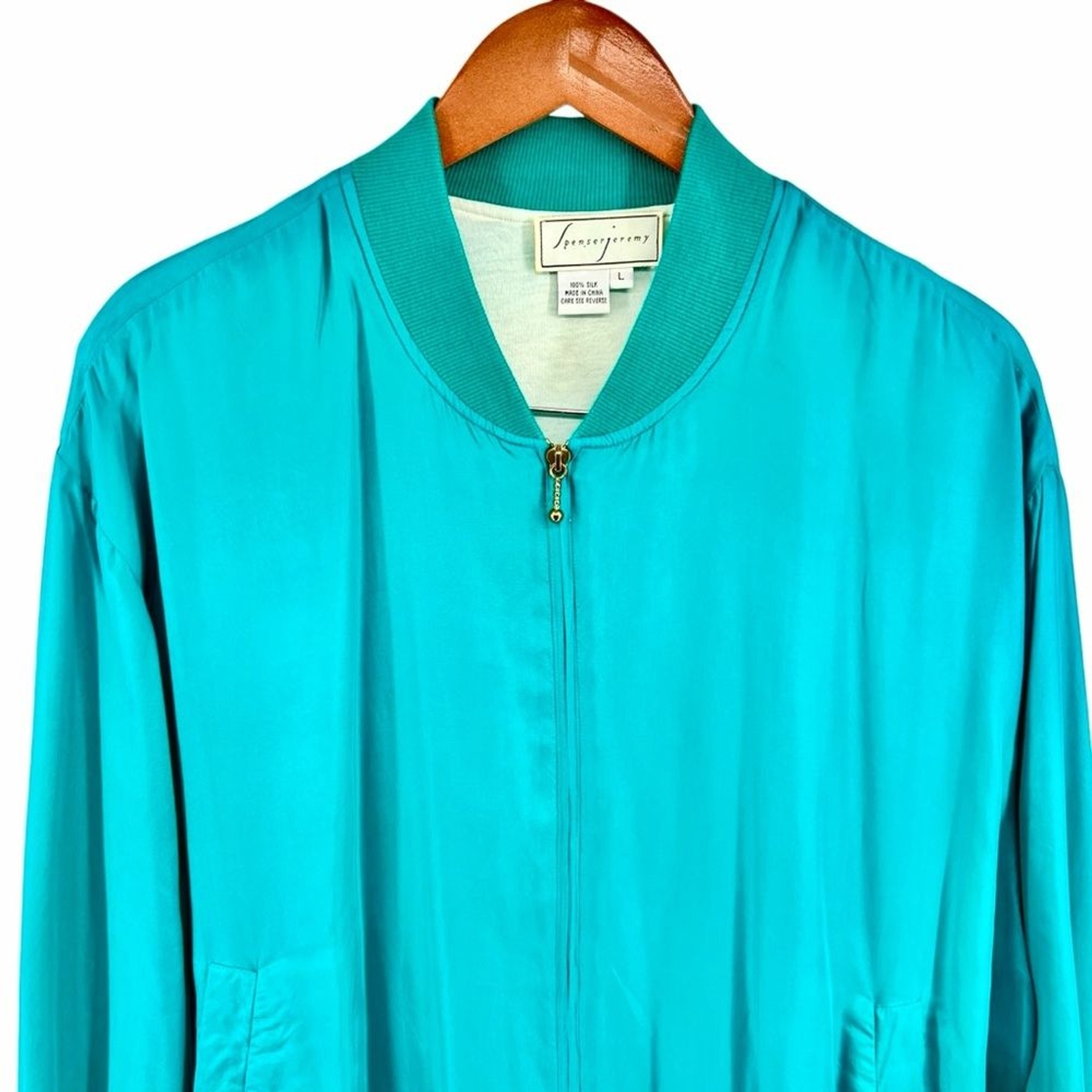 Vintage Spencer Jeremy 100% Silk 2 Piece Set Track Suit Large Dark Turquoise